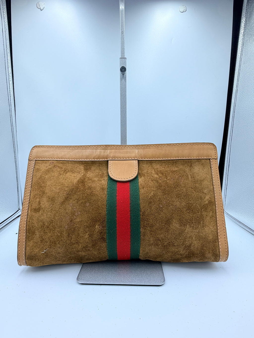 Gucci Suede Web Stripe Clutch Bag