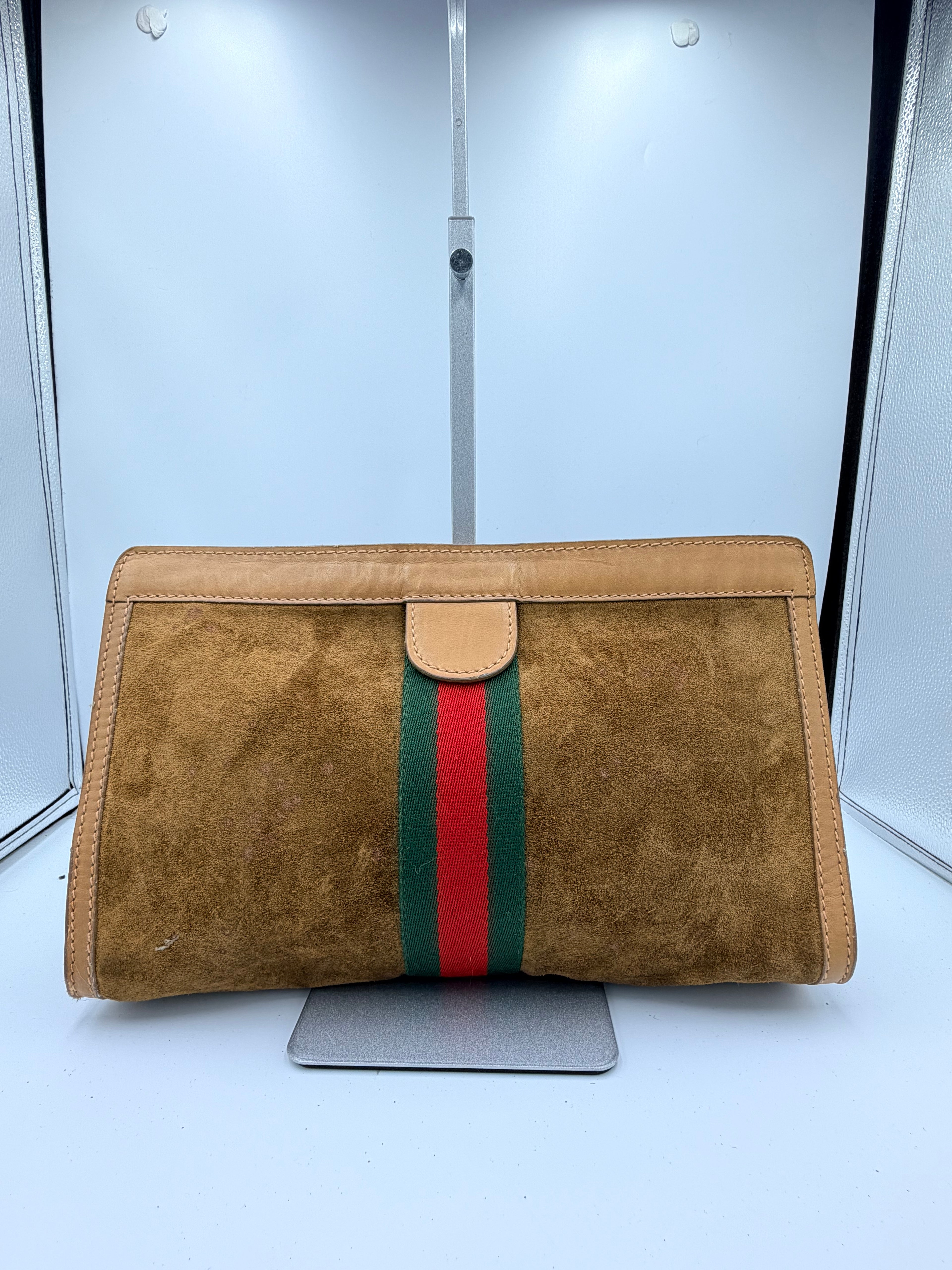Gucci Suede Web Stripe Clutch Bag