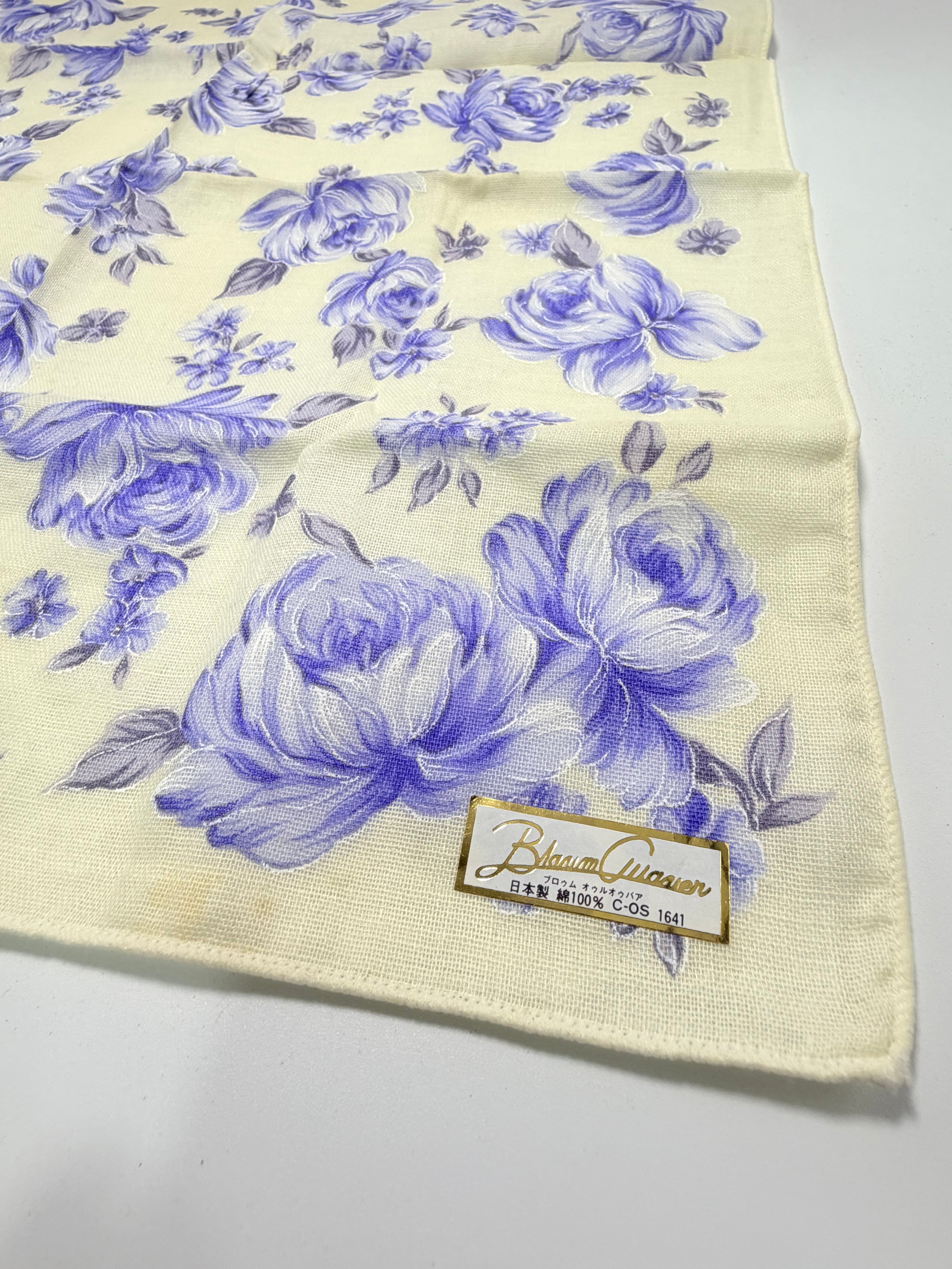 Vintage Floral Cotton Scarf – Lavender & Cream