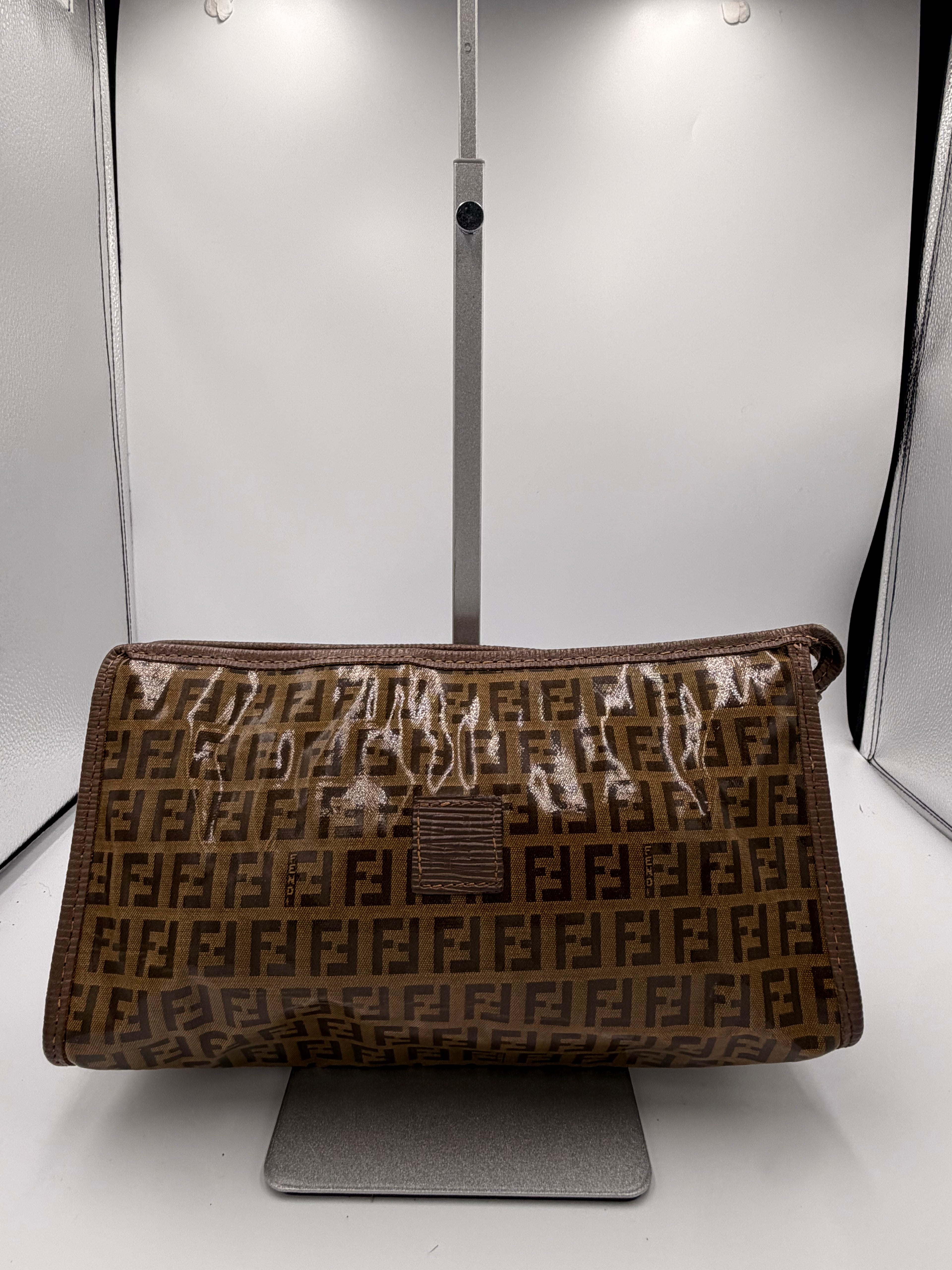 FENDI Vintage Zucca Logo Clutch – Brown Coated Canvas
