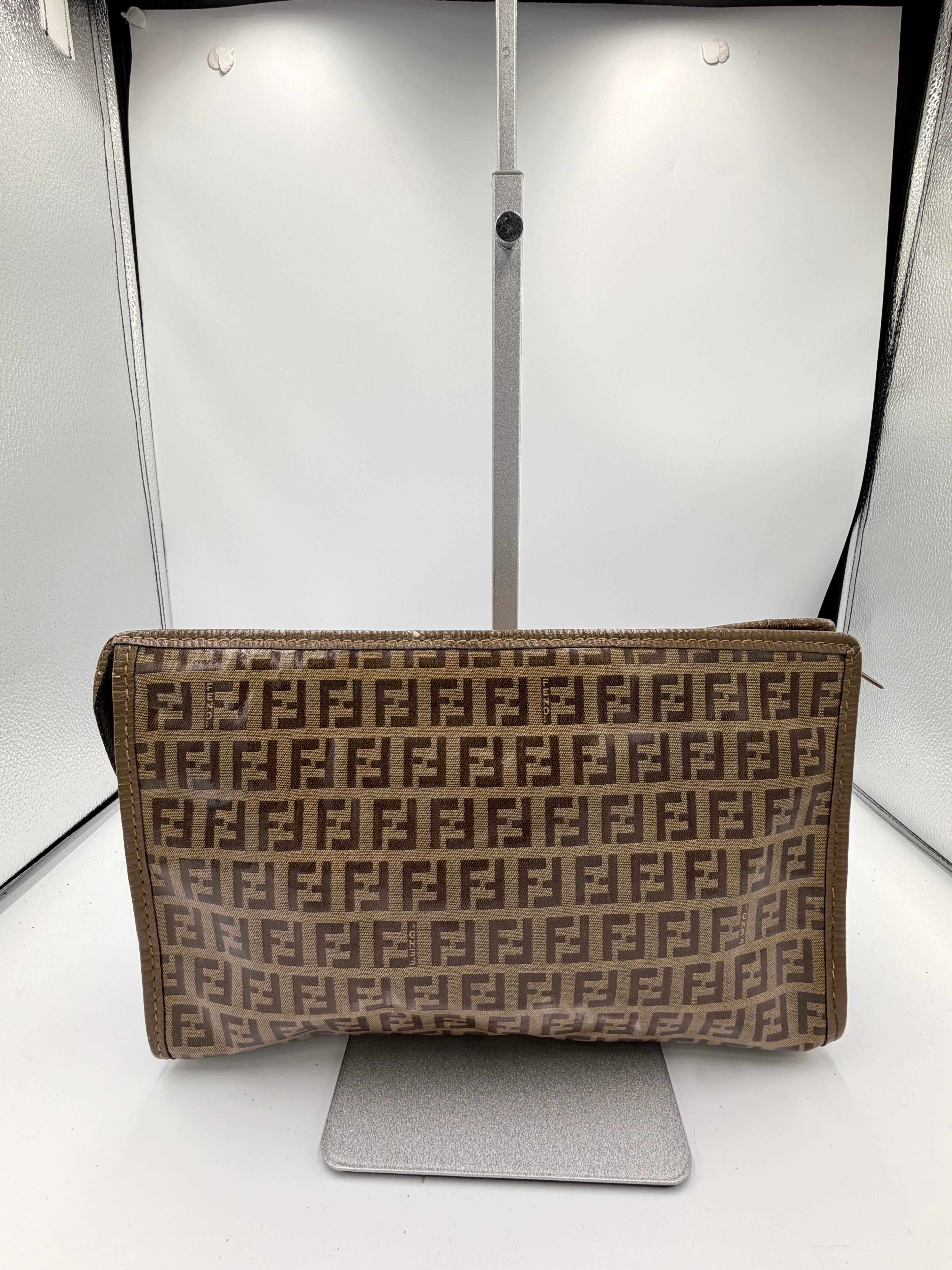 FENDI Vintage Zucca Logo Clutch – Brown Coated Canvas