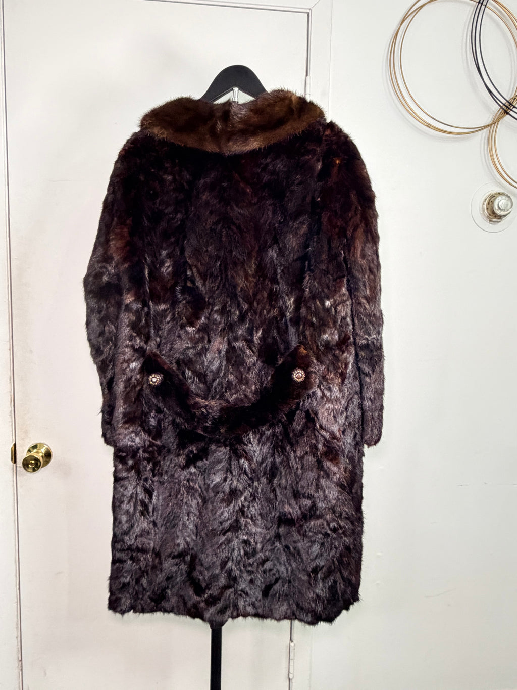 Vintage Mink Fur Coat with Jeweled Buttons – Espresso Noir (Large / XL)