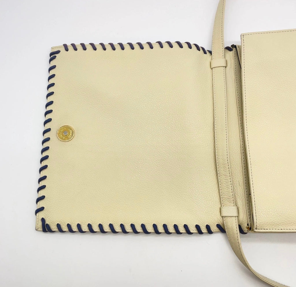 Yves Saint Laurent Cream Leather Whipstitch Crossbody Messenger Bag