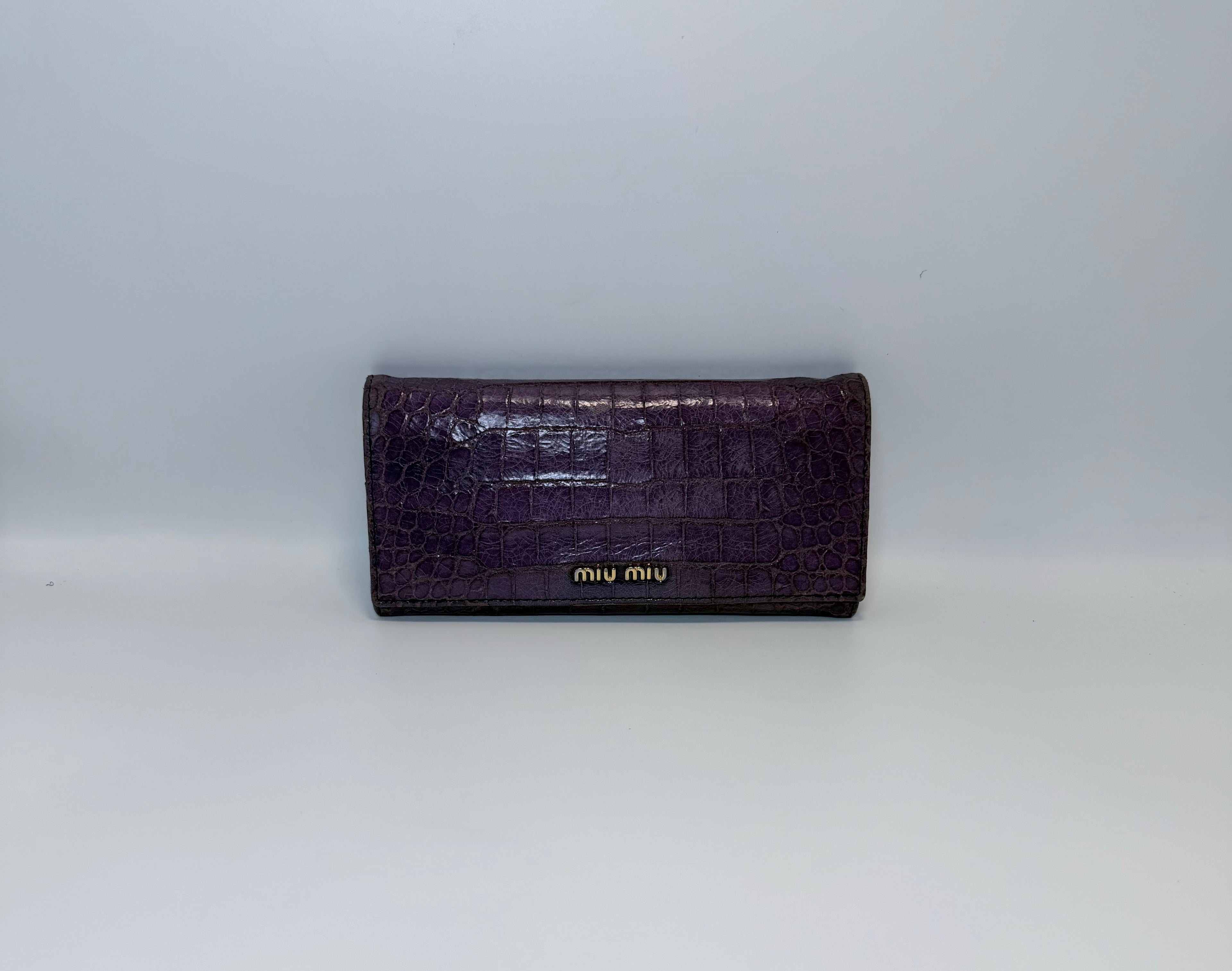 Vintage Miu Miu Croc-Embossed Leather Wallet - Purple
