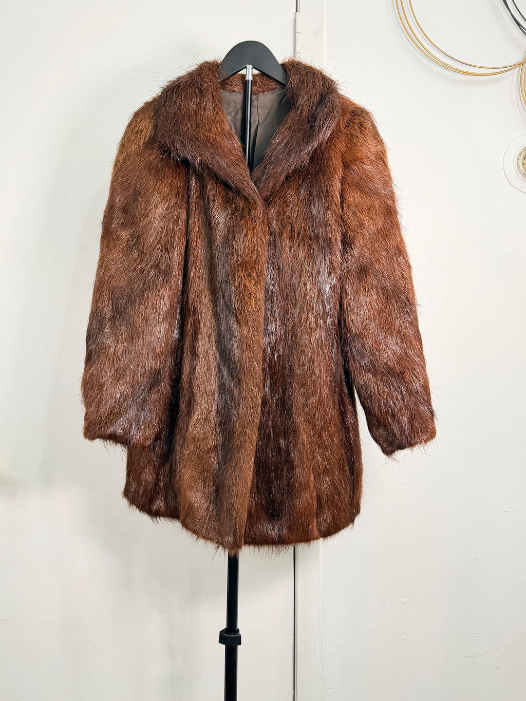 Vintage Real Beaver Fur Coat – Rich Chestnut Brown (Medium)