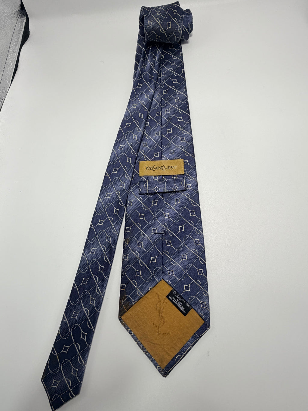 Yves Saint Laurent Silk Tie – Navy Geometric Monogram