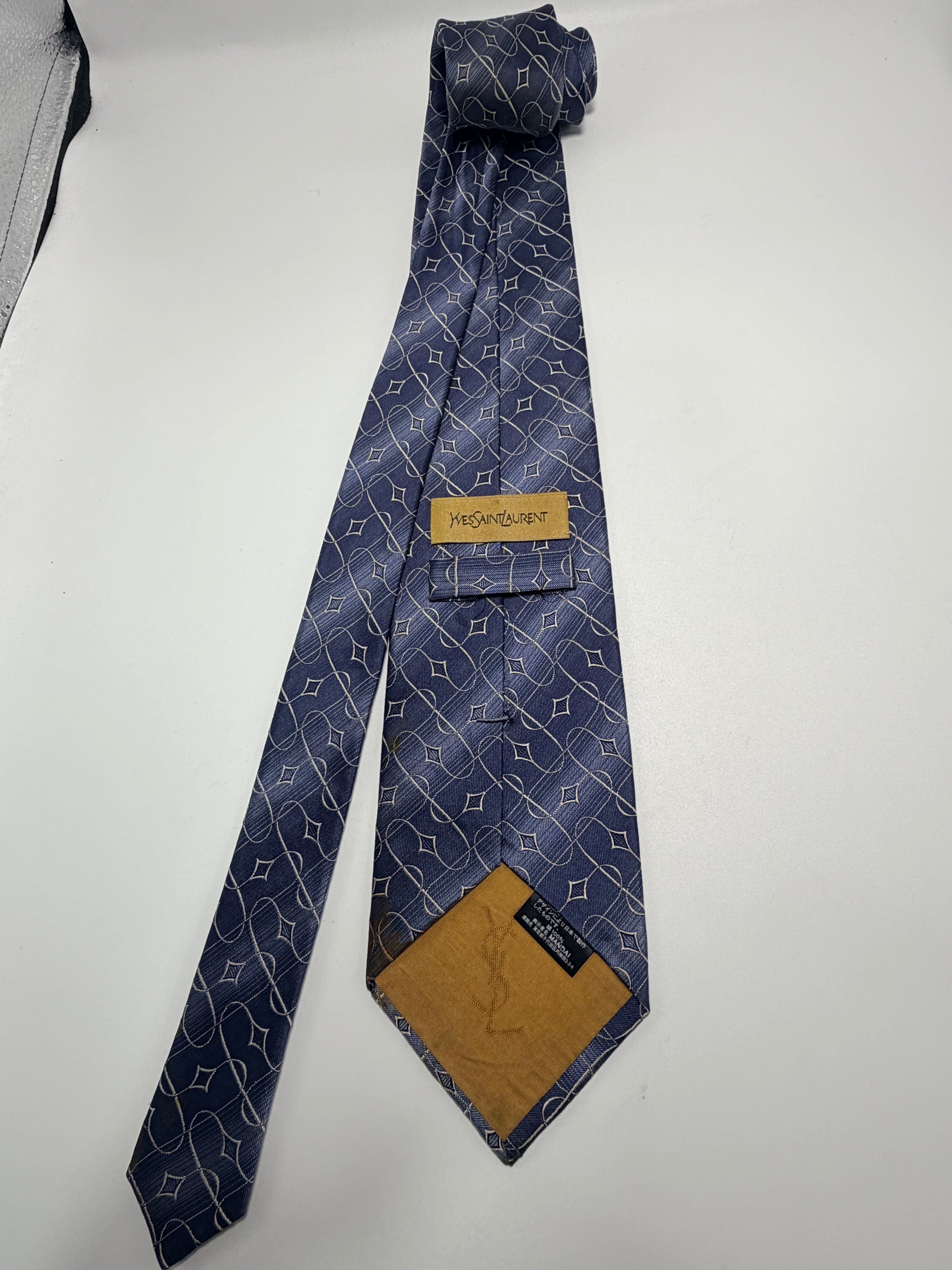 Yves Saint Laurent Silk Tie – Navy Geometric Monogram