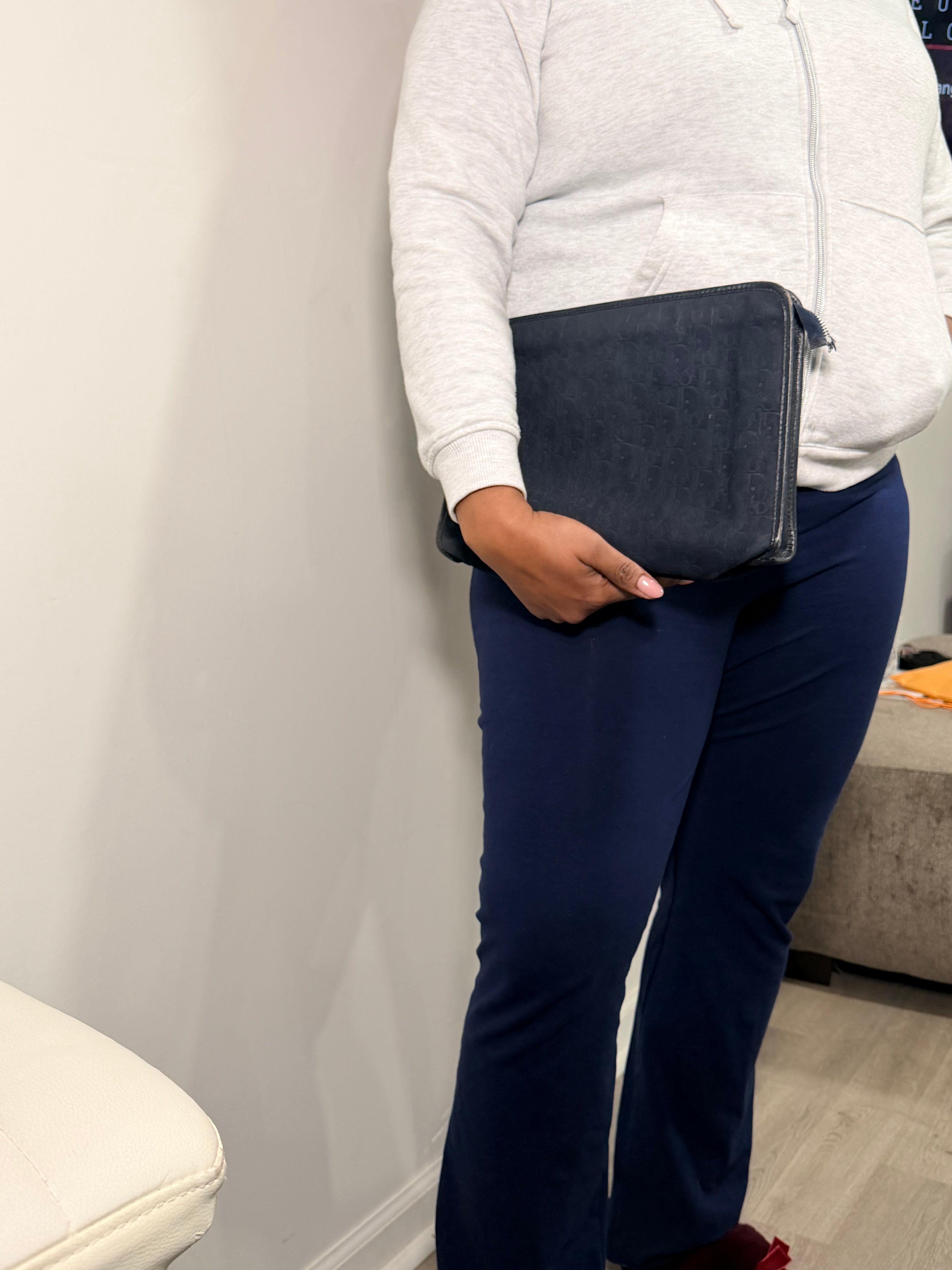 Christian Dior Vintage Oblique Clutch / Toiletry– Navy