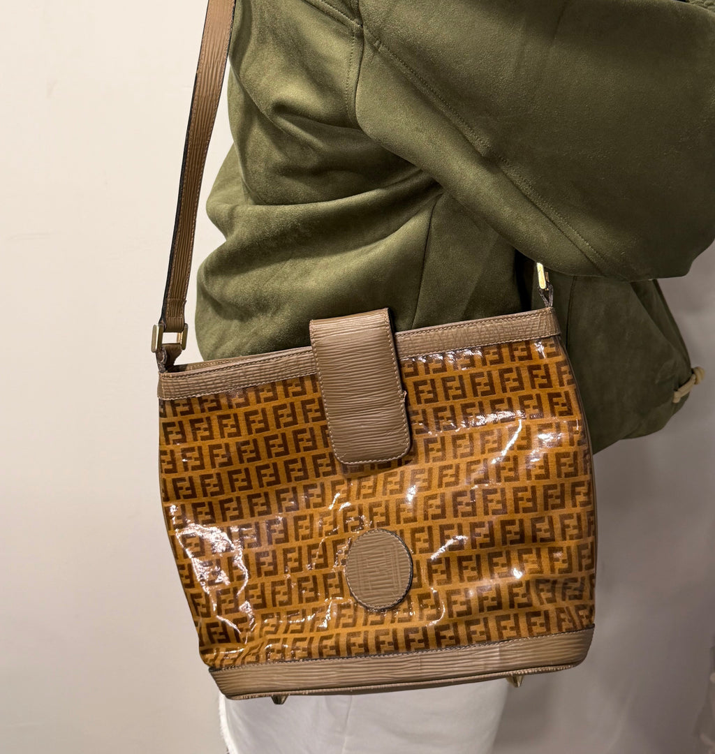 Fendi FF Zucca Patent Bucket Shoulder Bag