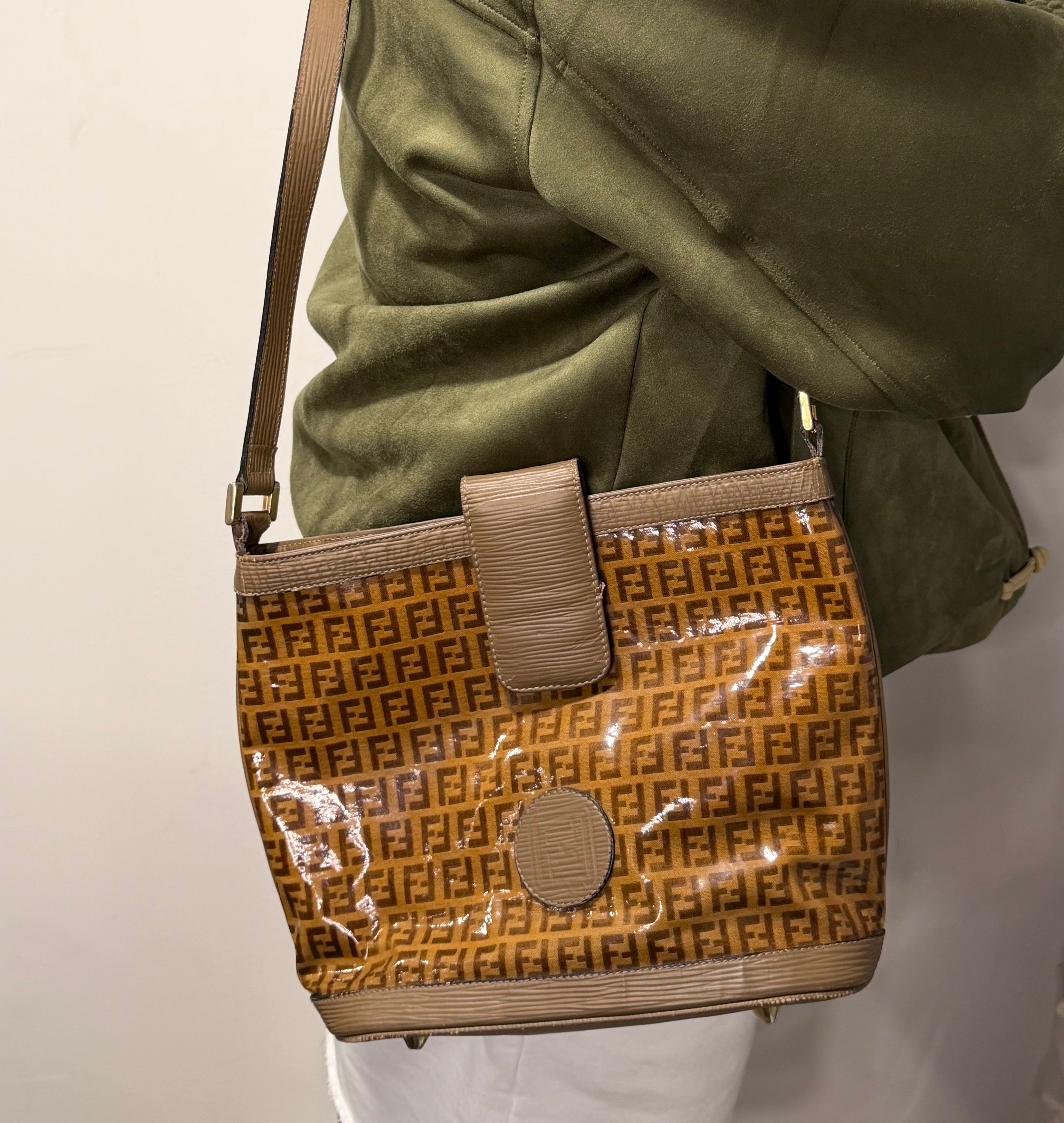 Fendi FF Zucca Patent Bucket Shoulder Bag