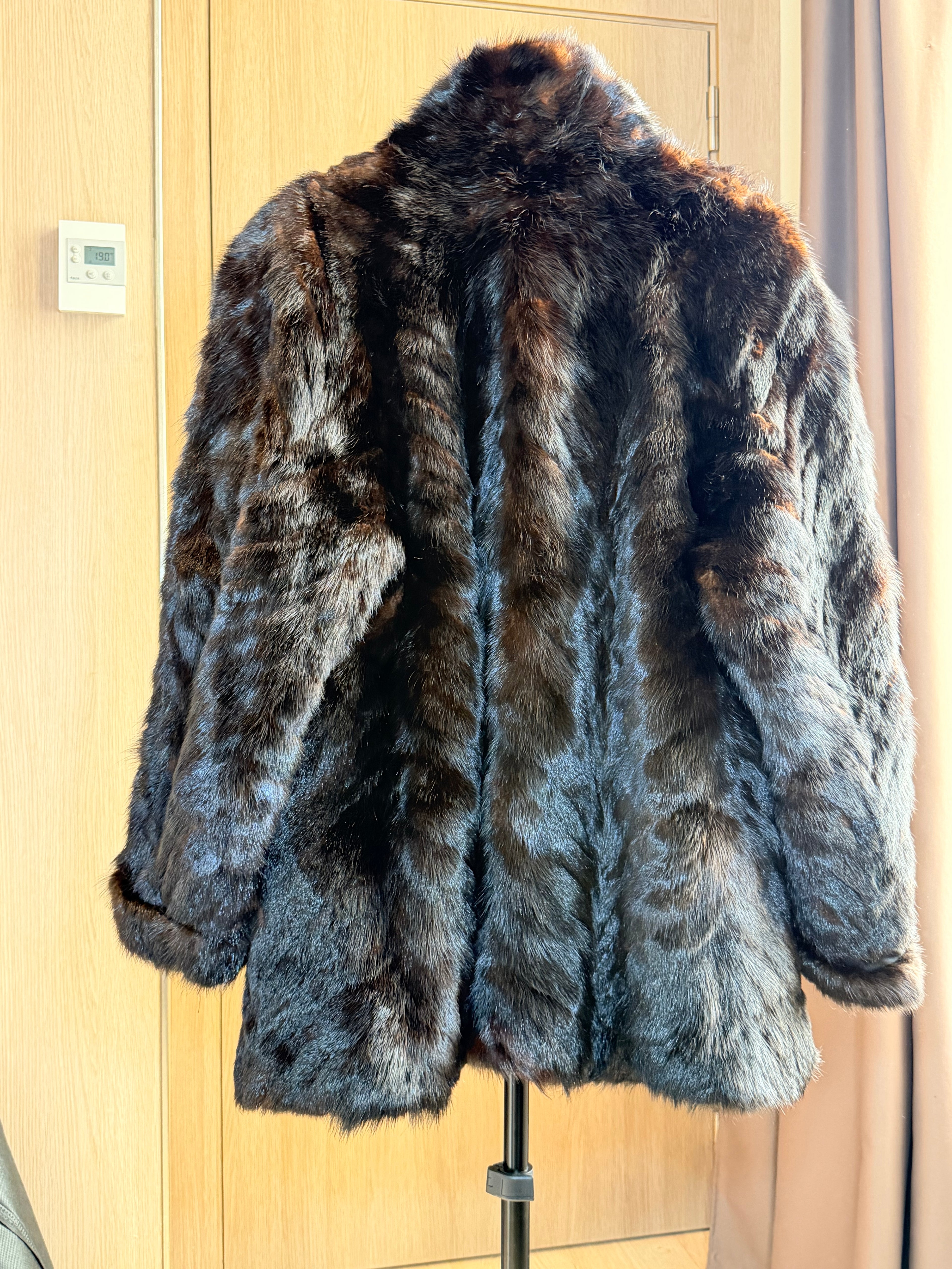 Vintage Dark Brown Sheared Beaver Fur Coat – Large - 026