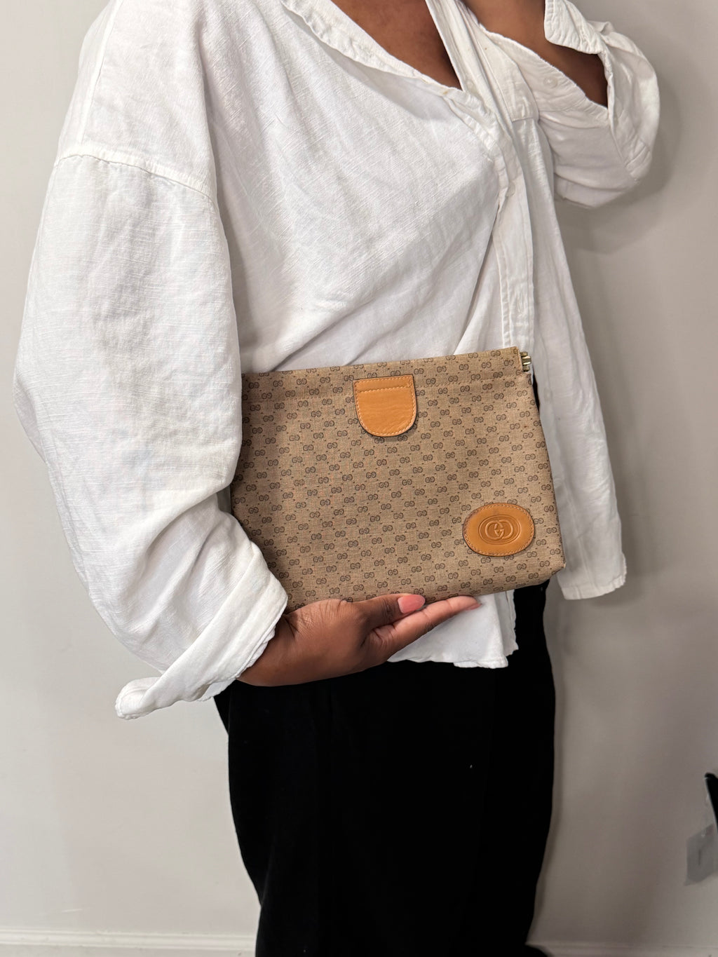 Gucci Vintage Monogram Suede-Lined Portfolio Clutch