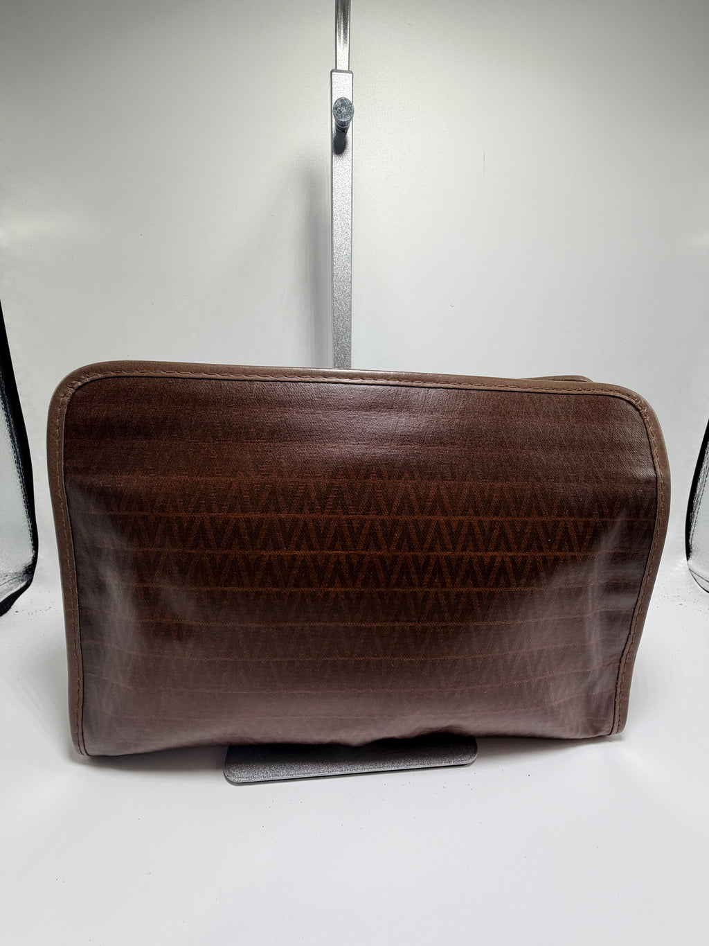 Valentino Leather Clutch – Brown Chevron V Logo