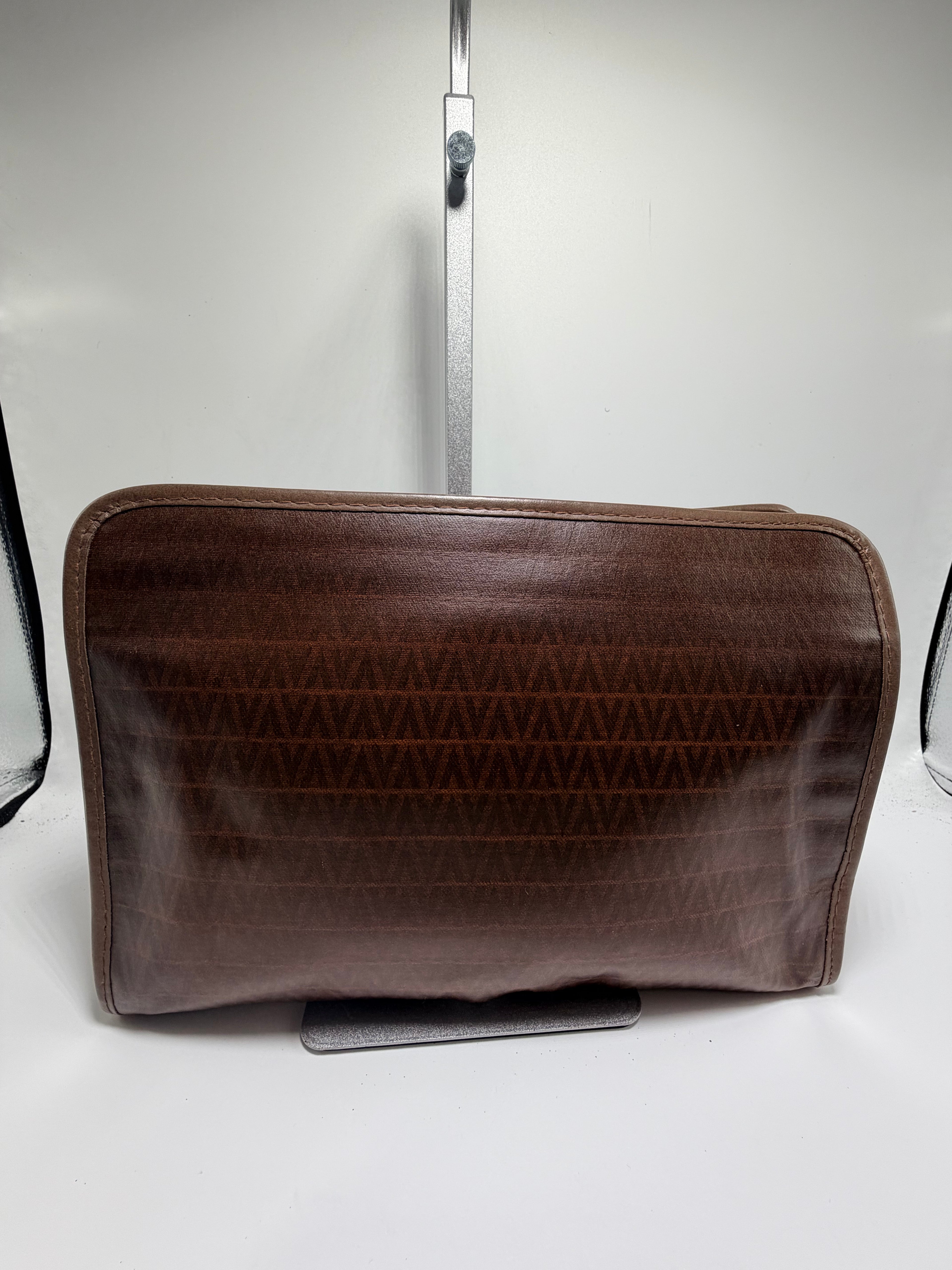 Valentino Leather Clutch – Brown Chevron V Logo