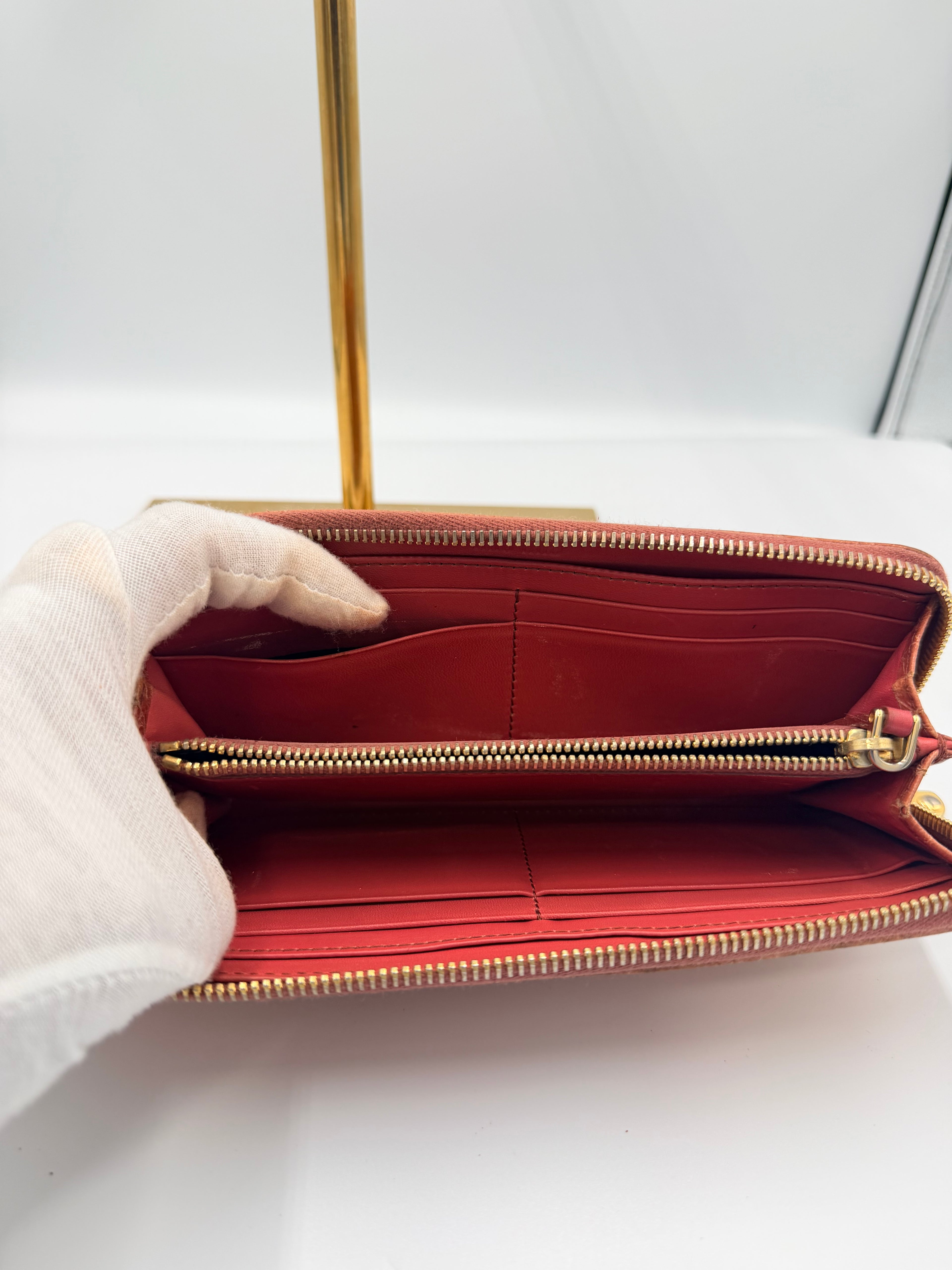 Miu Miu Pink Croc Embossed Zip Around Wallet