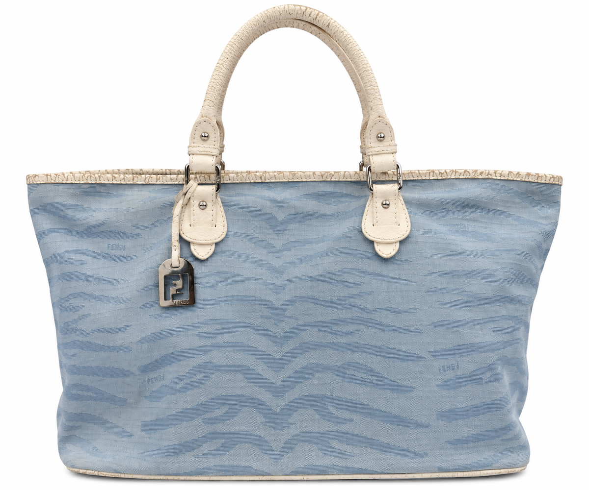 Fendi Vintage Zucca Zebra Tote Bag – Light Blue & White