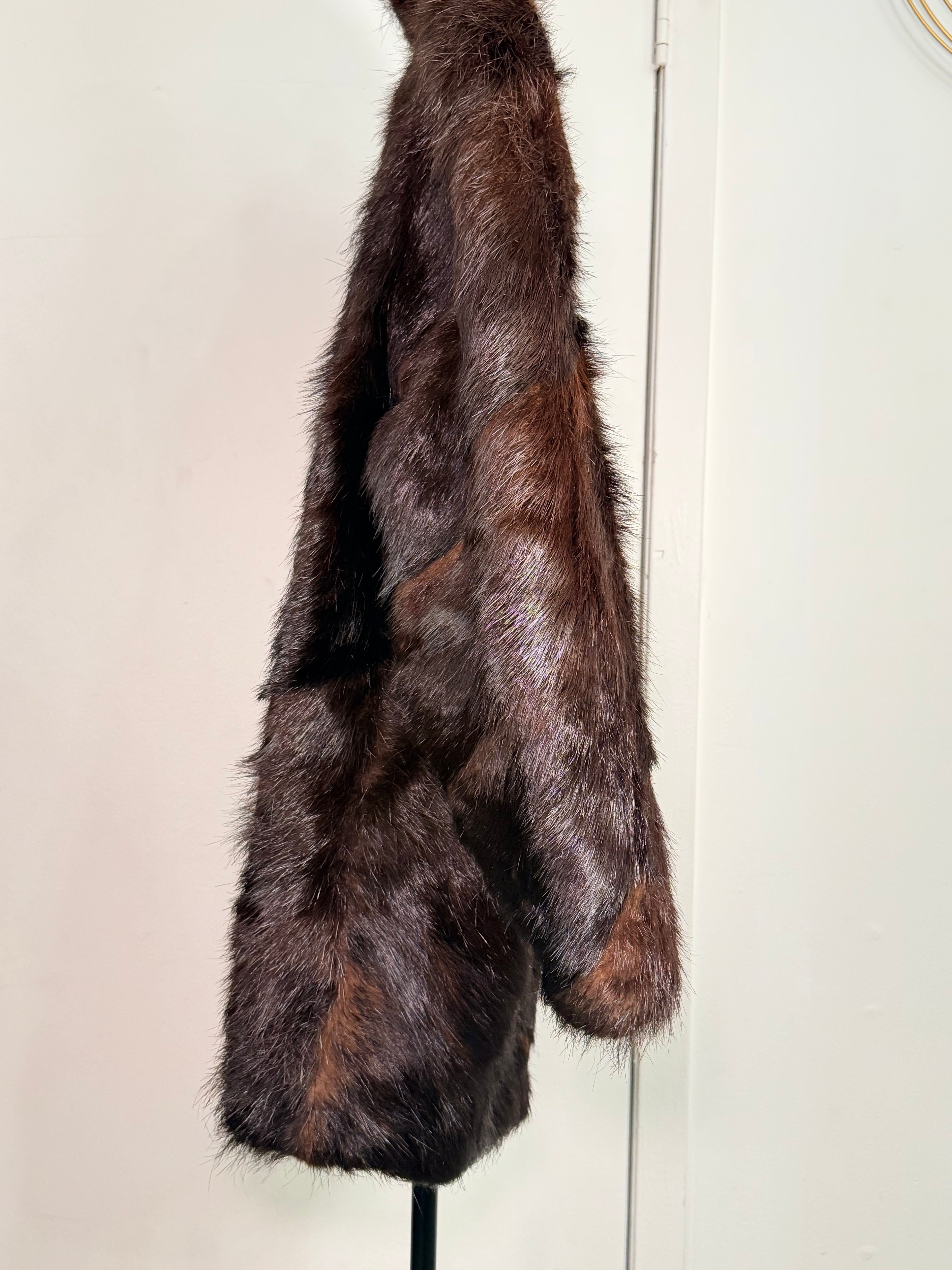Vintage Mink Fur Coat – Deep Chocolate Brown with Chevron (Medium)