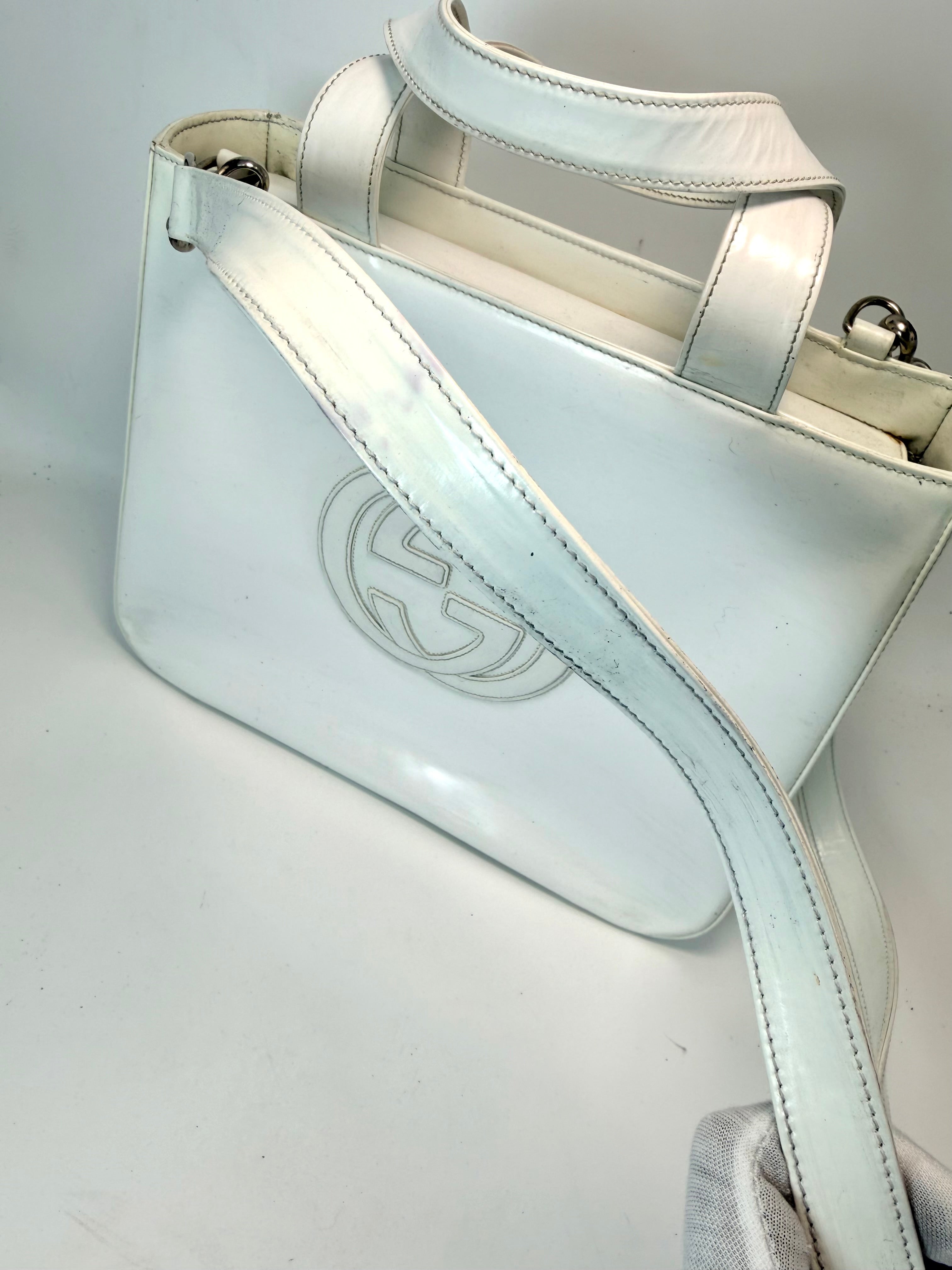 Gucci Soho White Leather Tote with Crossbody Strap