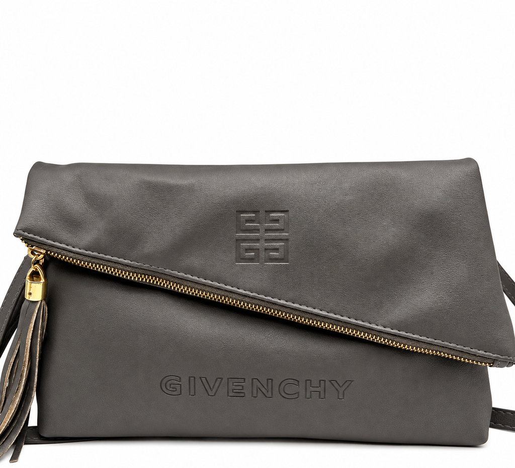Givenchy Gray Foldover Tassel Clutch / Shoulder / Crossbody Bag