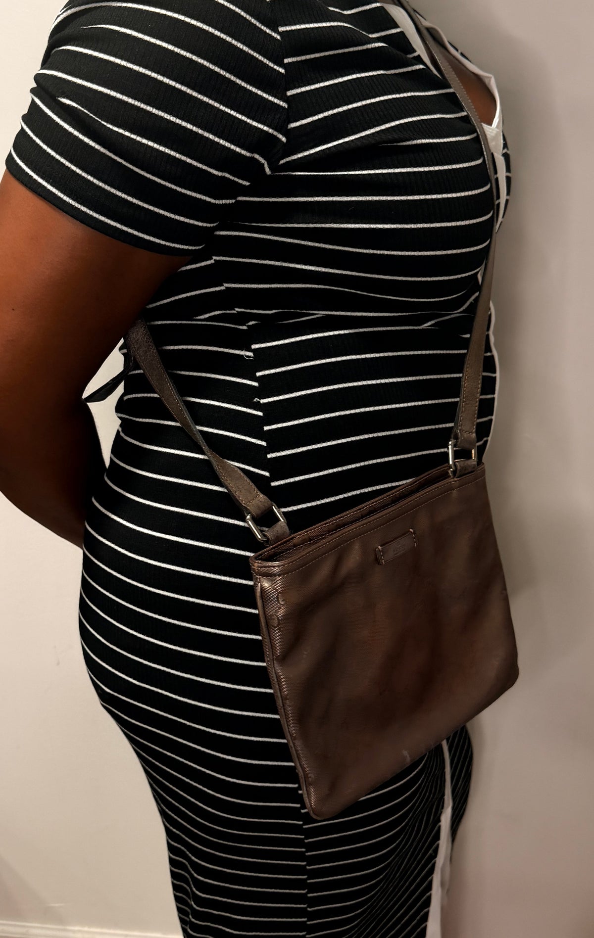 Gucci GG Monogram Metallic Brown Crossbody Bag