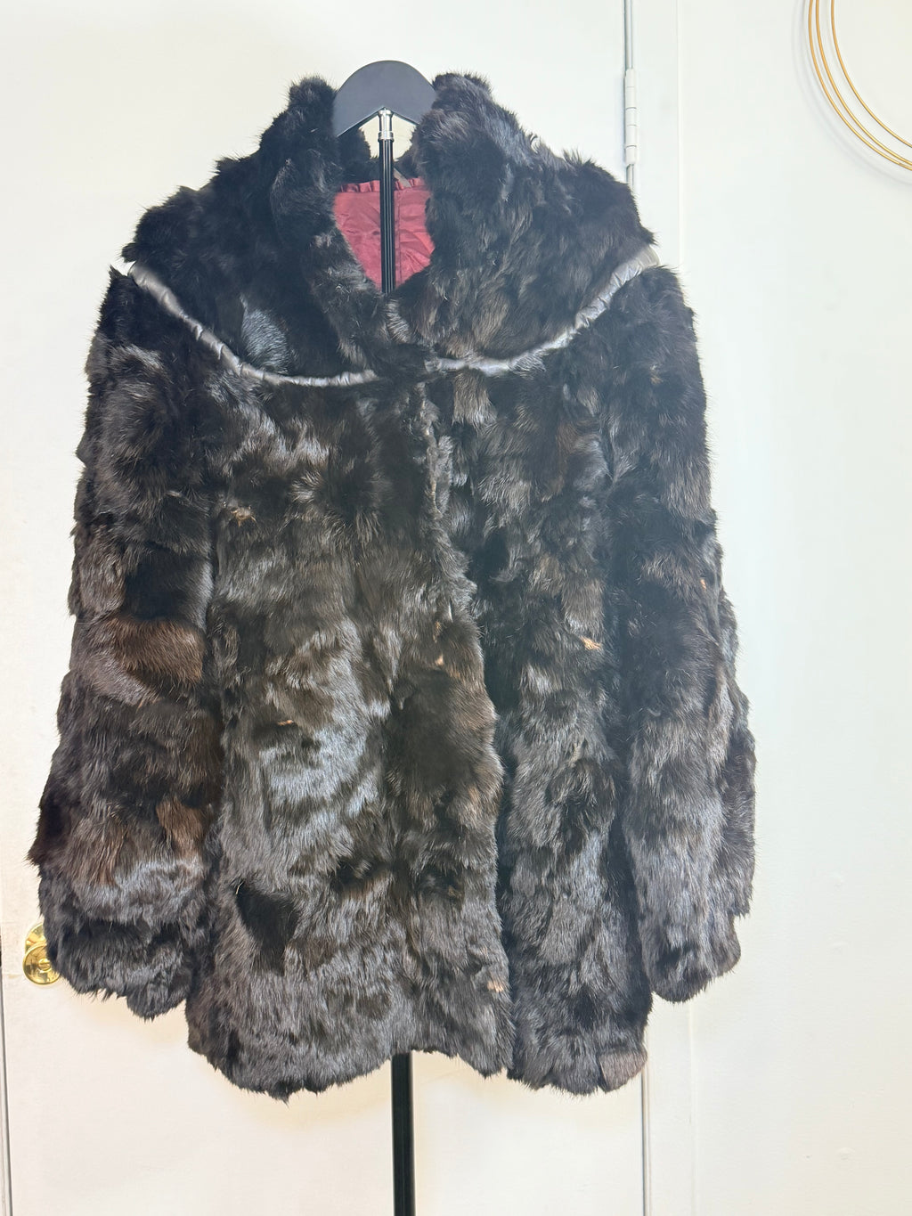Vintage Mink Fur Coat with Leather Detail – Deep Brown (1X-2X)