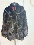 Vintage Mink Fur Coat with Leather Detail – Deep Brown (1X-2X)