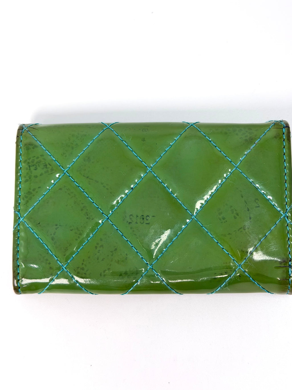 CHANEL Patent Leather Key Case / Wallet – Green with Silver CC Hardware