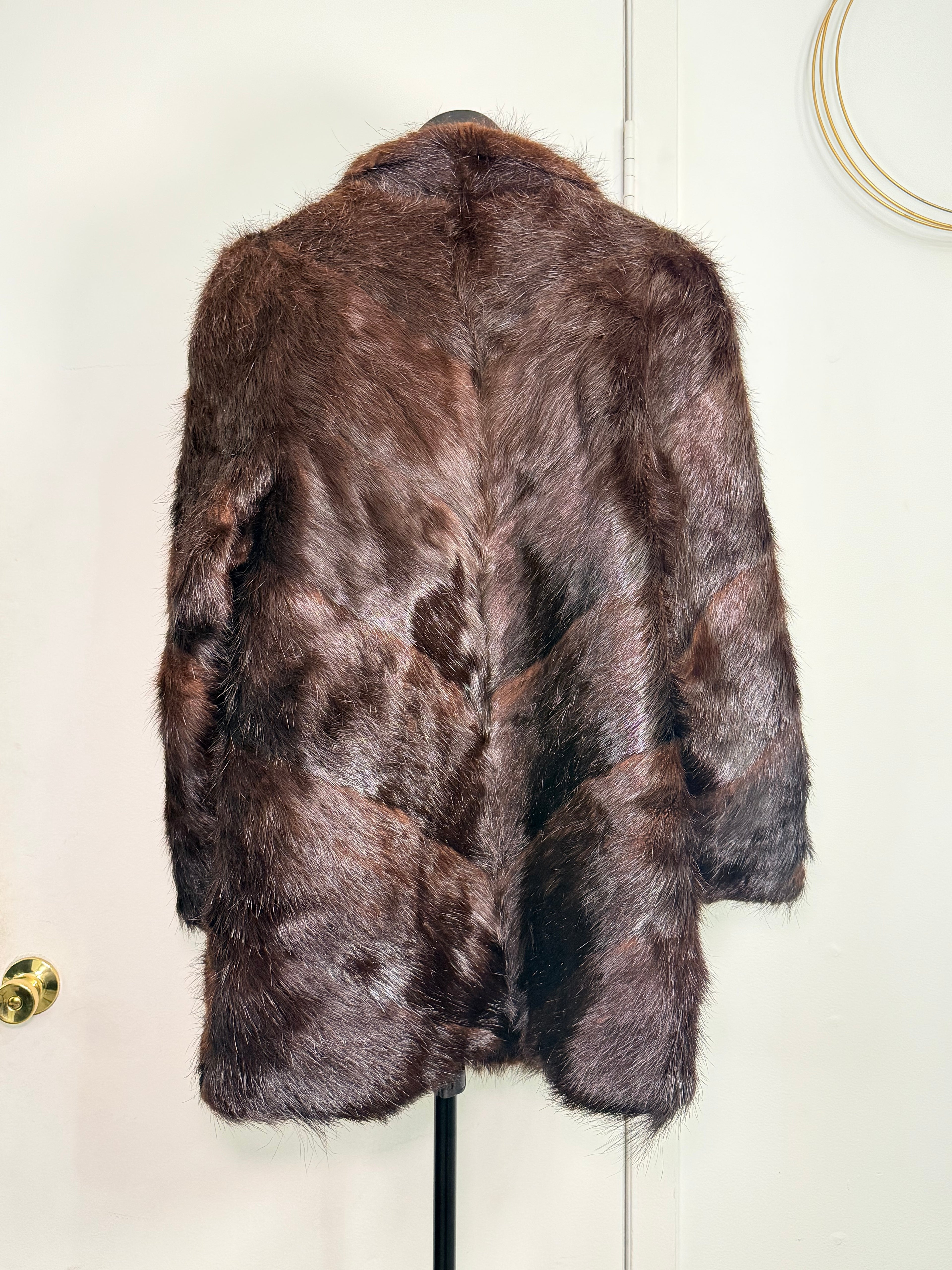 Vintage Mink Fur Coat – Deep Chocolate Brown with Chevron (Medium)