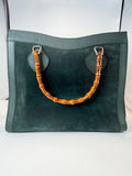 Gucci Bamboo Handle Suede & Leather Tote Bag – Green