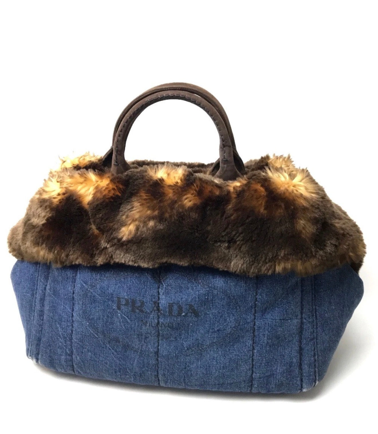 Prada Denim & Fur Canapa Tote Bag