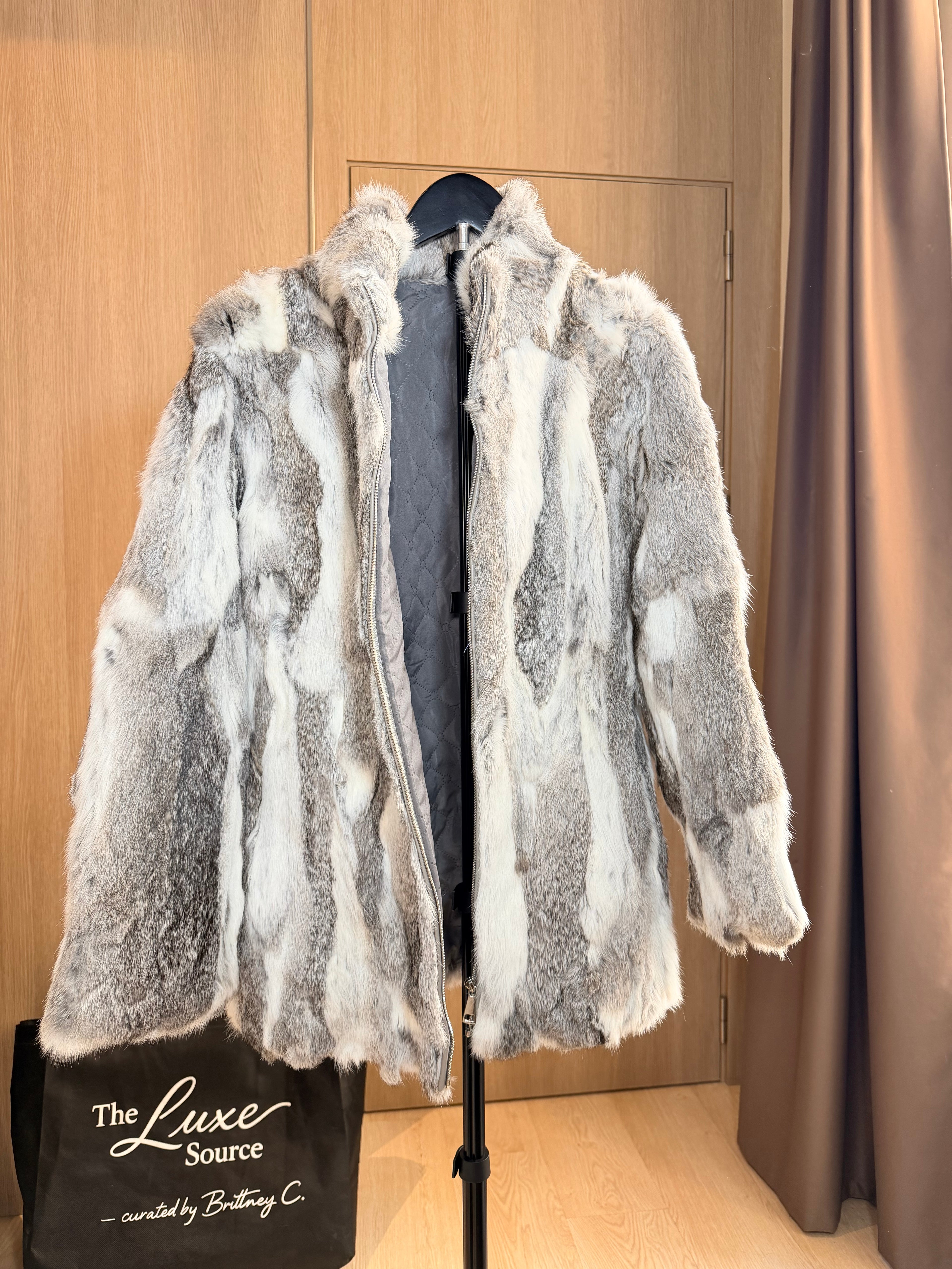 Gray Rabbit Fur Jacket - M - 008