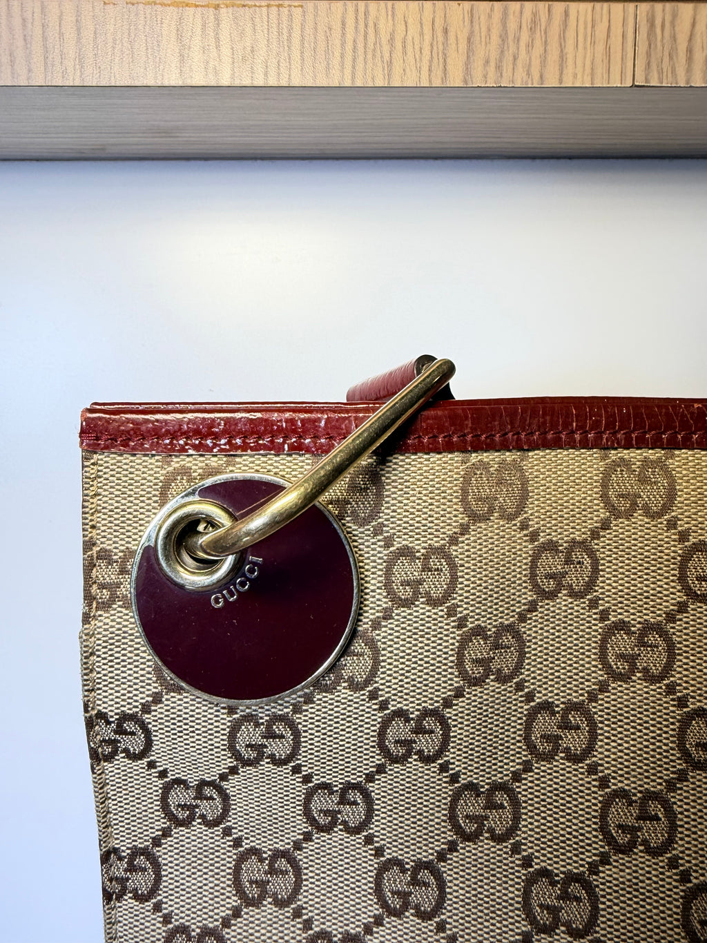 Gucci GG Monogram Canvas Burgundy Leather Shoulder / Crossbody Bag