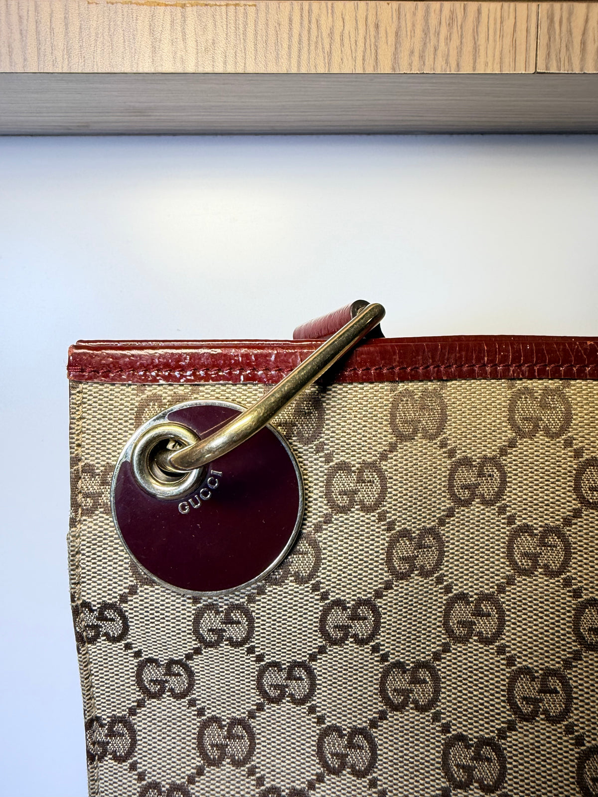 Gucci GG Monogram Canvas Burgundy Leather Shoulder / Crossbody Bag
