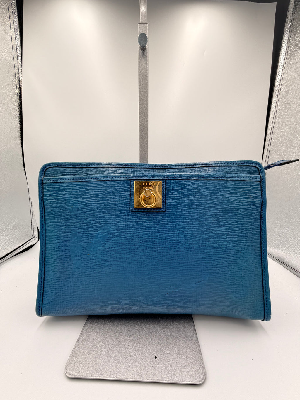 Celine Vintage Blue Leather Clutch
