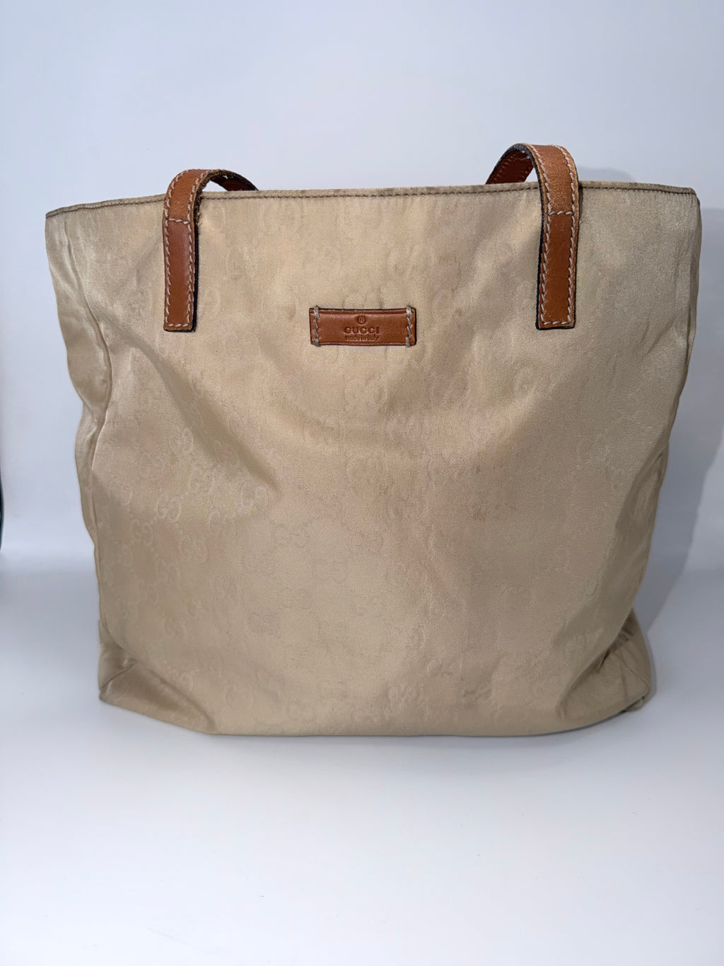 Gucci Beige GG Canvas Tote with Leather Trim