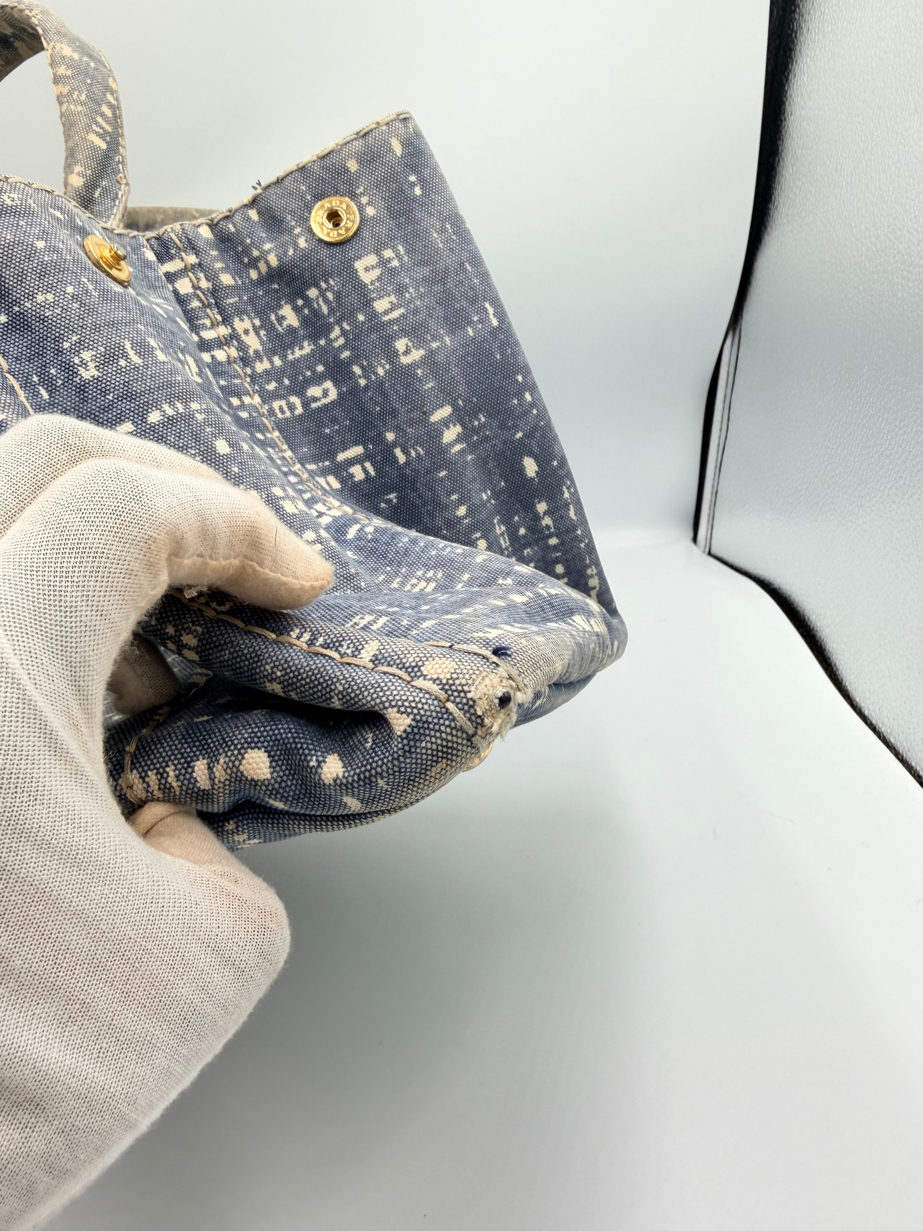 Prada Canapa Denim Abstract Print Tote