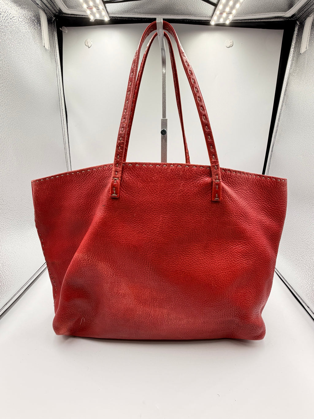 Fendi Selleria Red Leather Tote Bag
