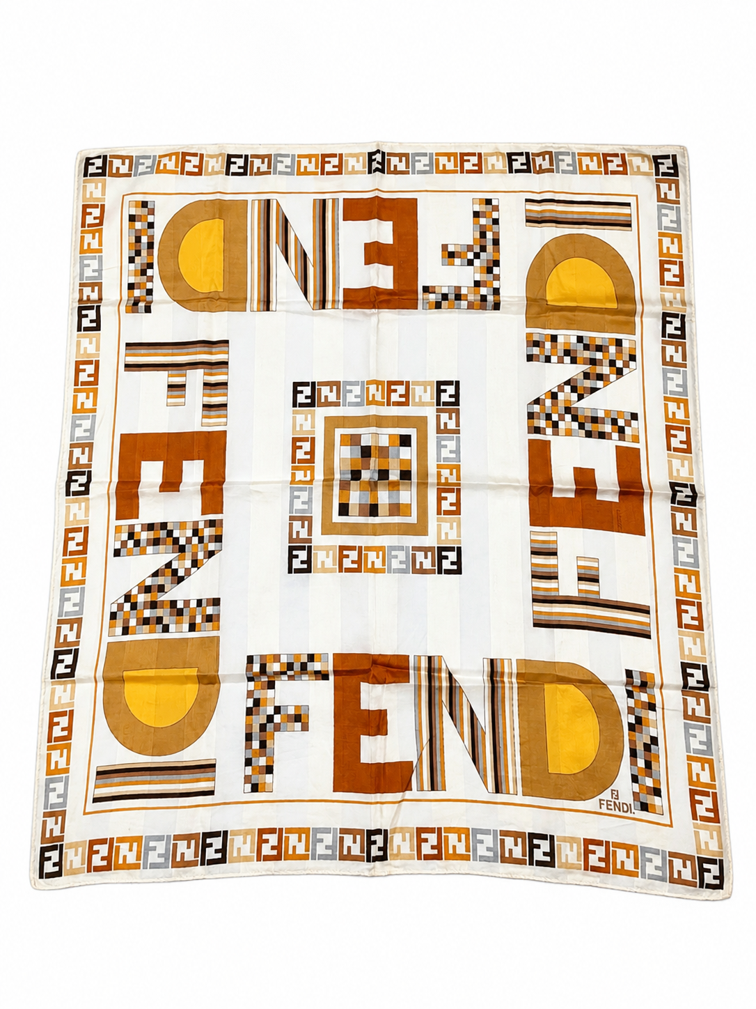 Fendi FF Logo Silk Scarf – Cream & Brown