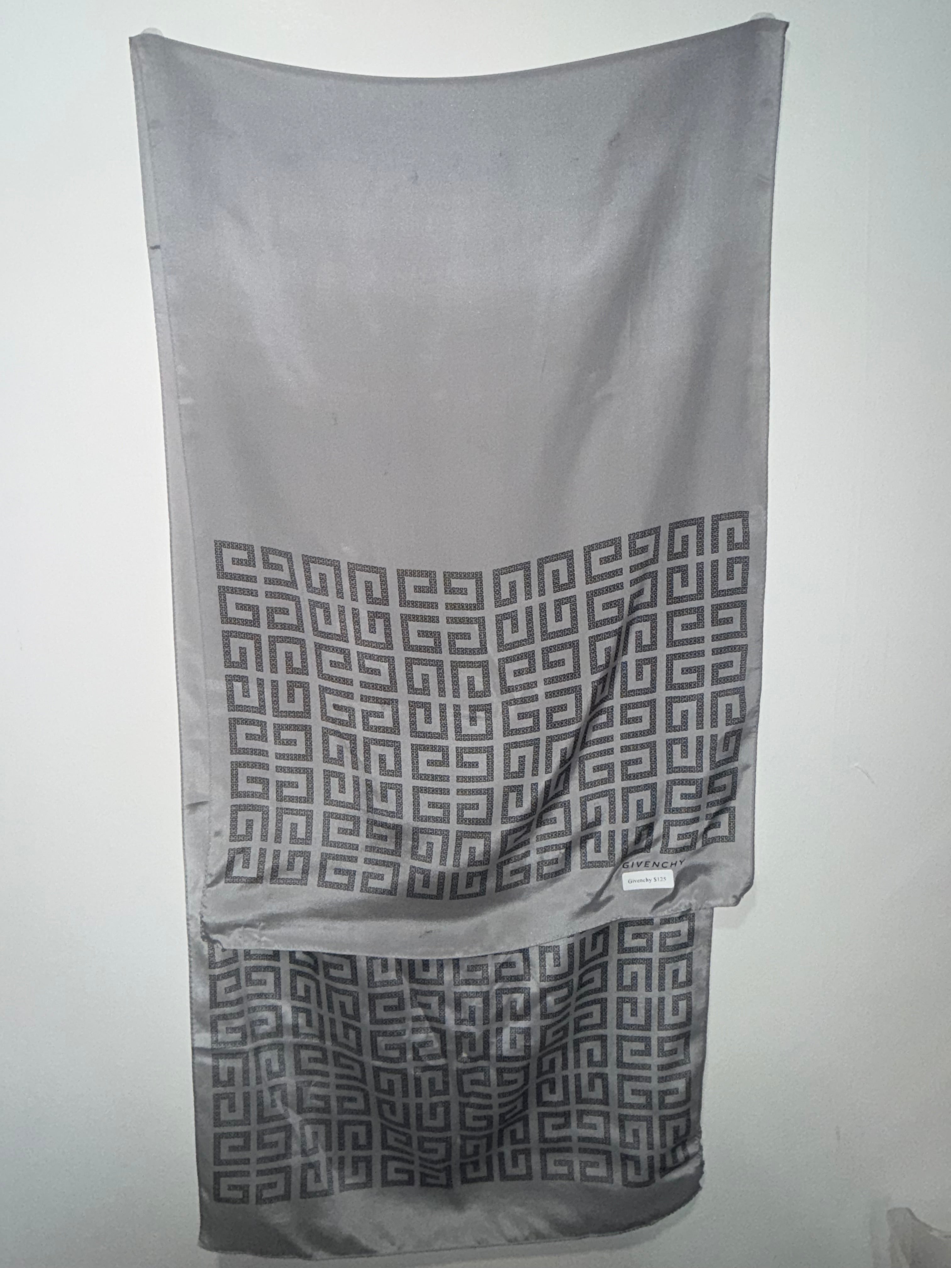 Givenchy Silver Monogram Silk Long Scarf