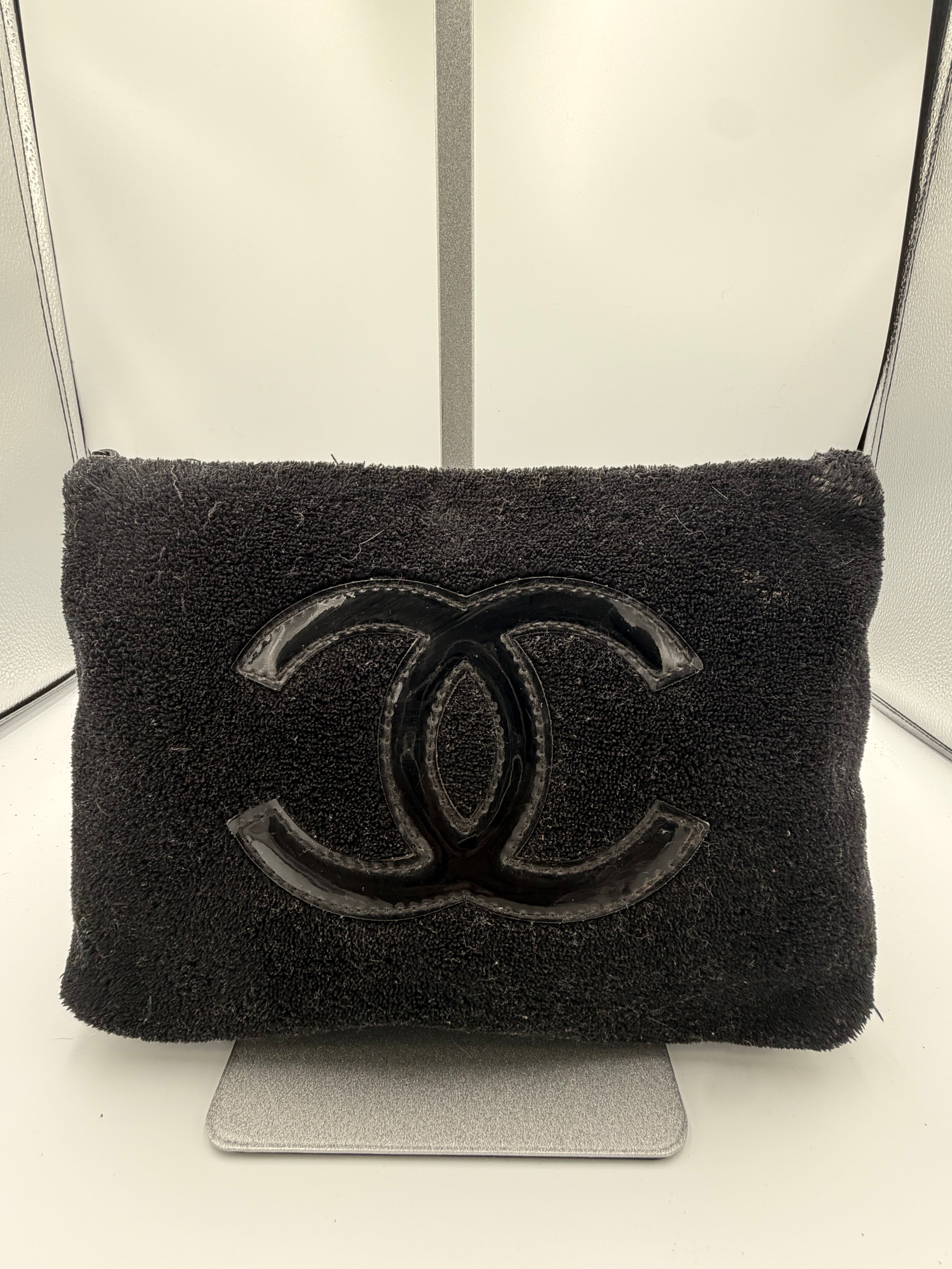 Chanel Terry Cloth CC Cosmetic Pouch / Clutch – Black