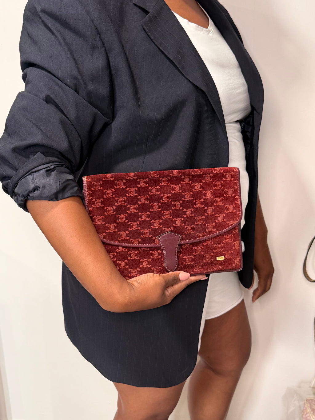 Celine Macadam Velvet Clutch – Burgundy Monogram Envelope Bag