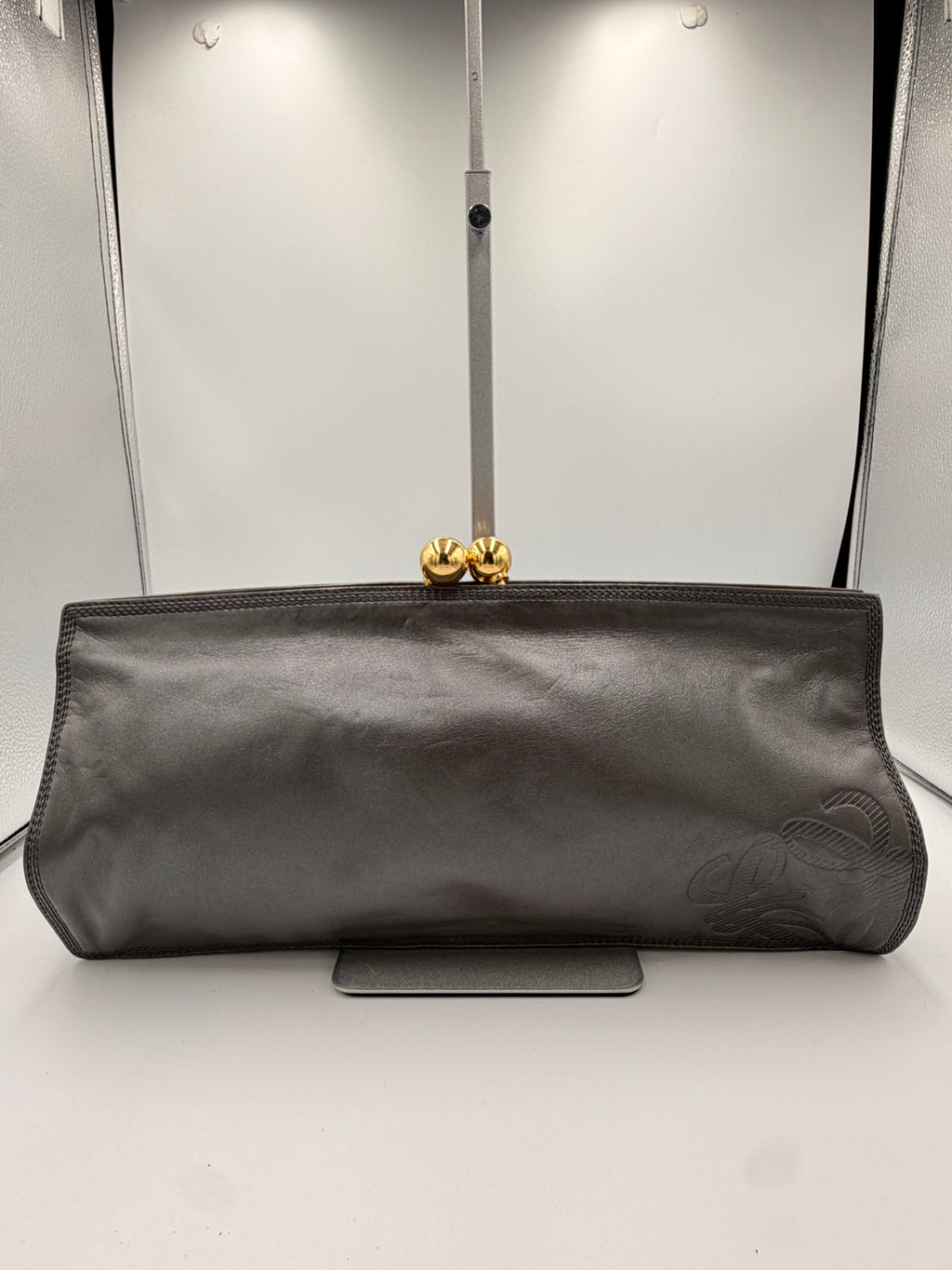Loewe Oversized Kiss Lock Leather Clutch