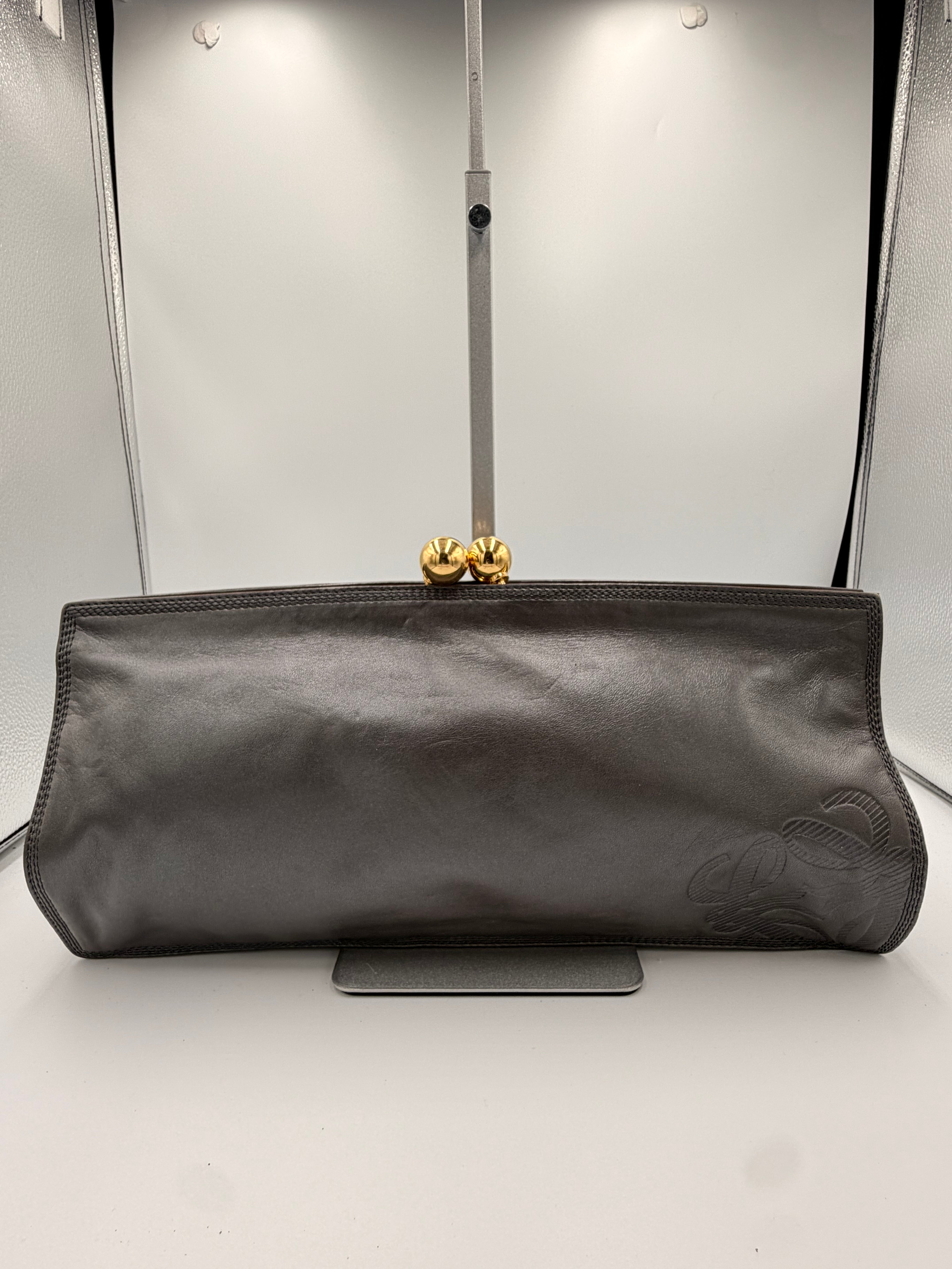 Loewe Oversized Kiss Lock Leather Clutch