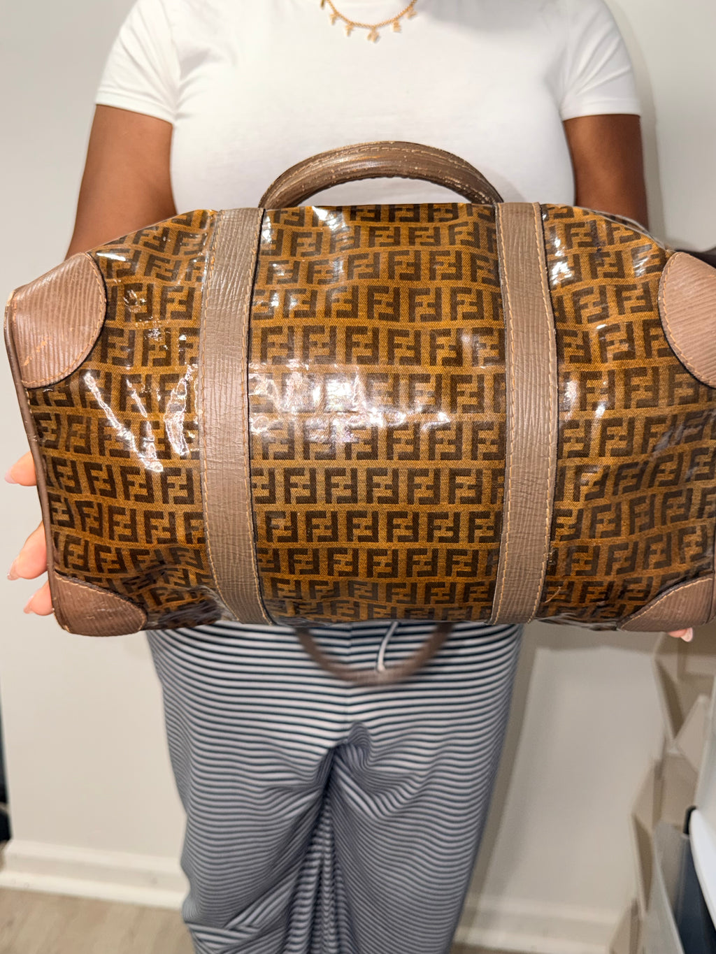 Fendi Zucca Coated Canvas Boston Bag