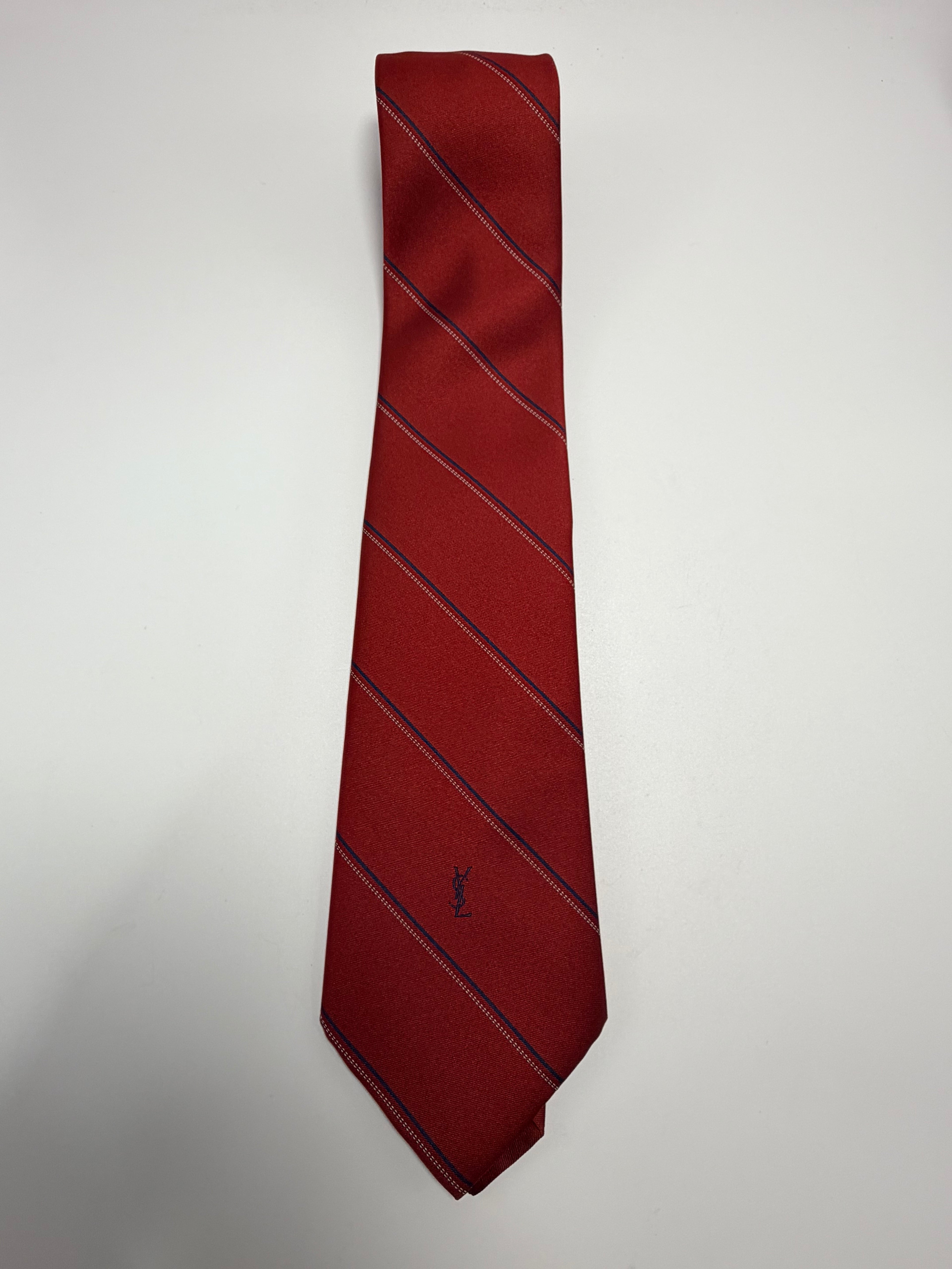 Yves Saint Laurent Silk Tie – Red Regimental Stripe