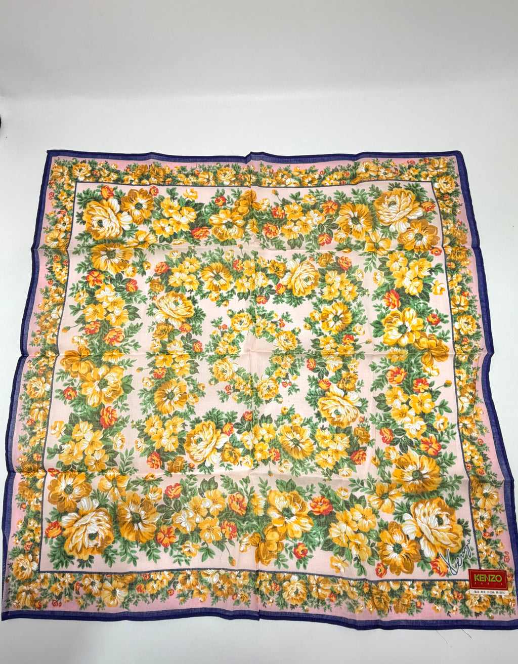 Vintage Kenzo Paris Floral Silk Scarf – Yellow, Blush & Violet