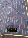 CELINE Vintage Monogram Stripe Scarf – Navy & Turquoise