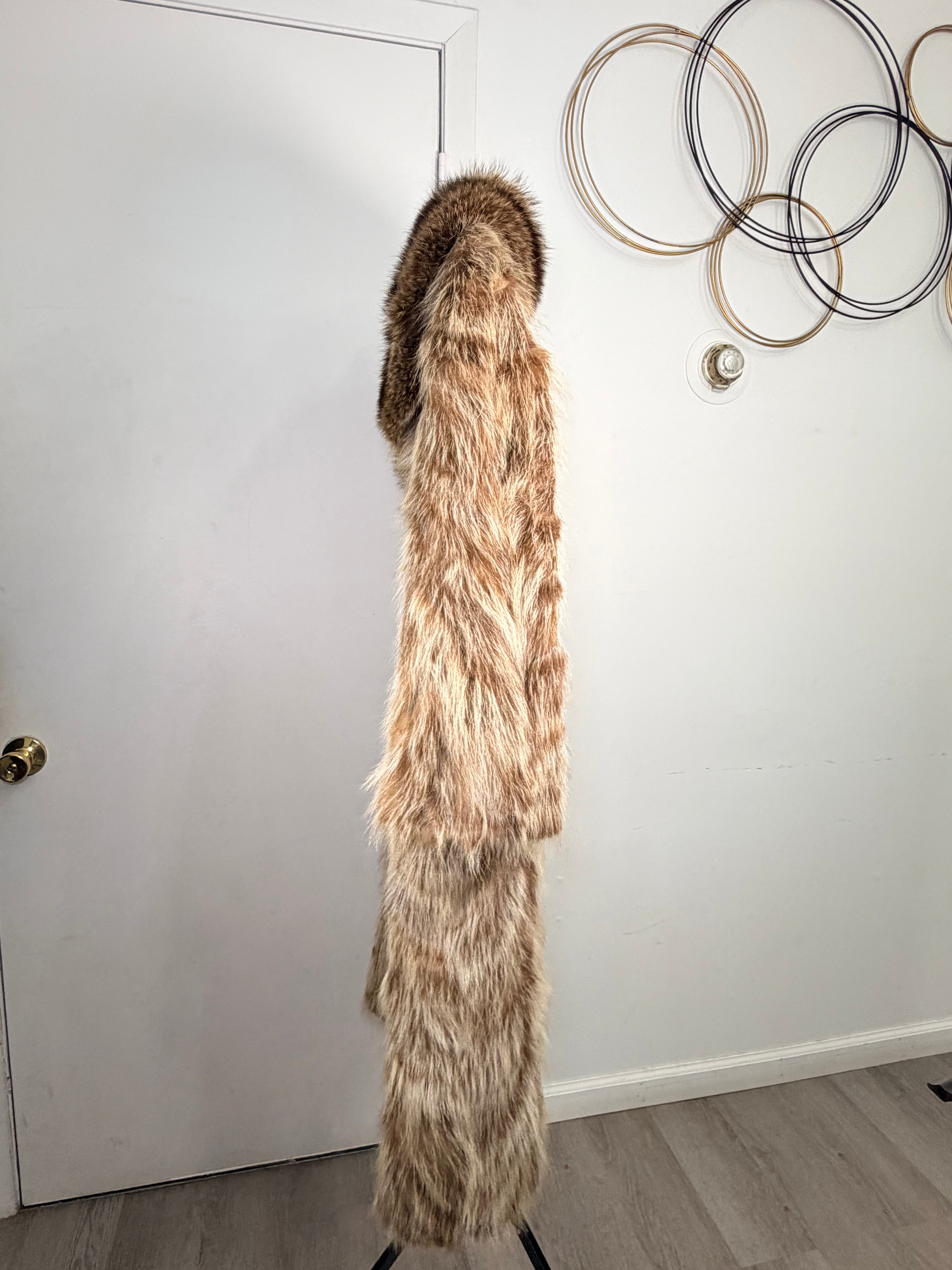 Vintage Raccoon Fur Coat with Fox Fur Collar – Natural Honey Brown (Small)