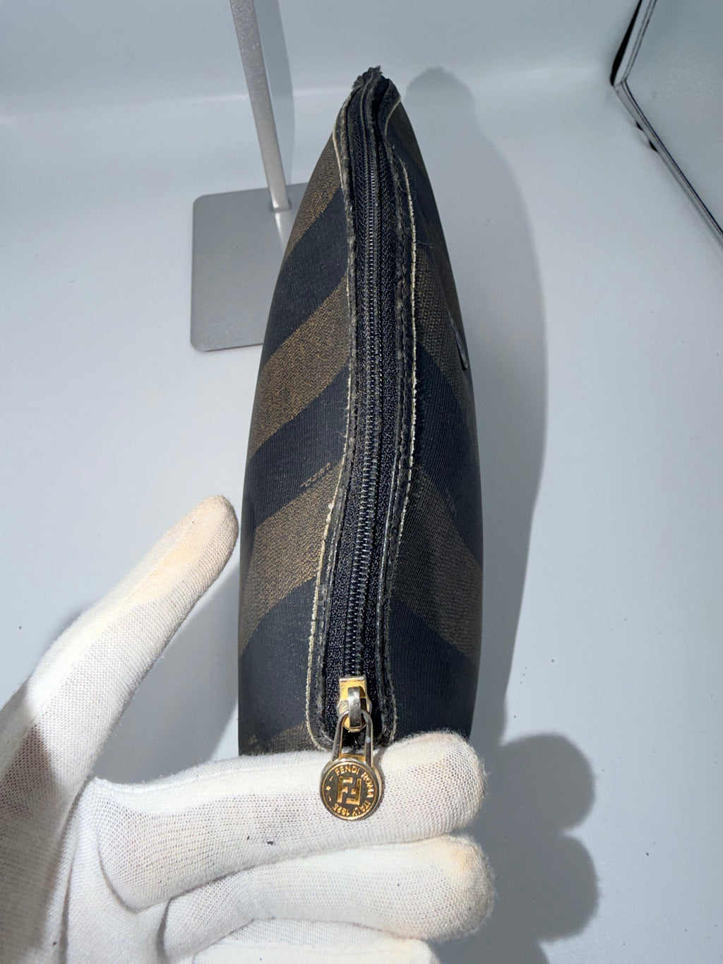 Fendi Pequin Stripe Zip Clutch