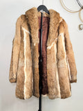 Vintage Rabbit Fur Coat – Paneled Brown & Cream (Small)